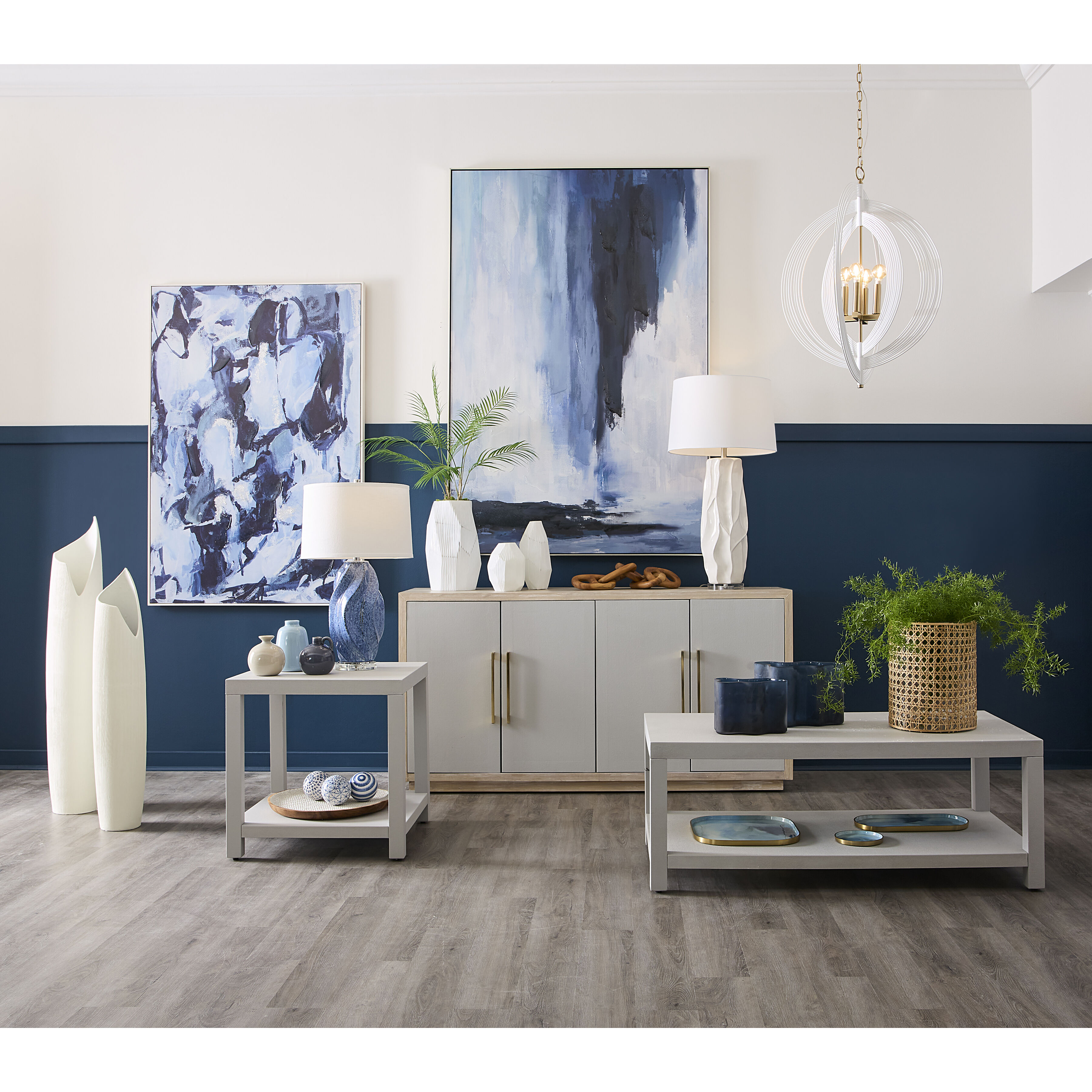 Aura Light Blue Enamel with Brushed Brass Tray, Set of 3