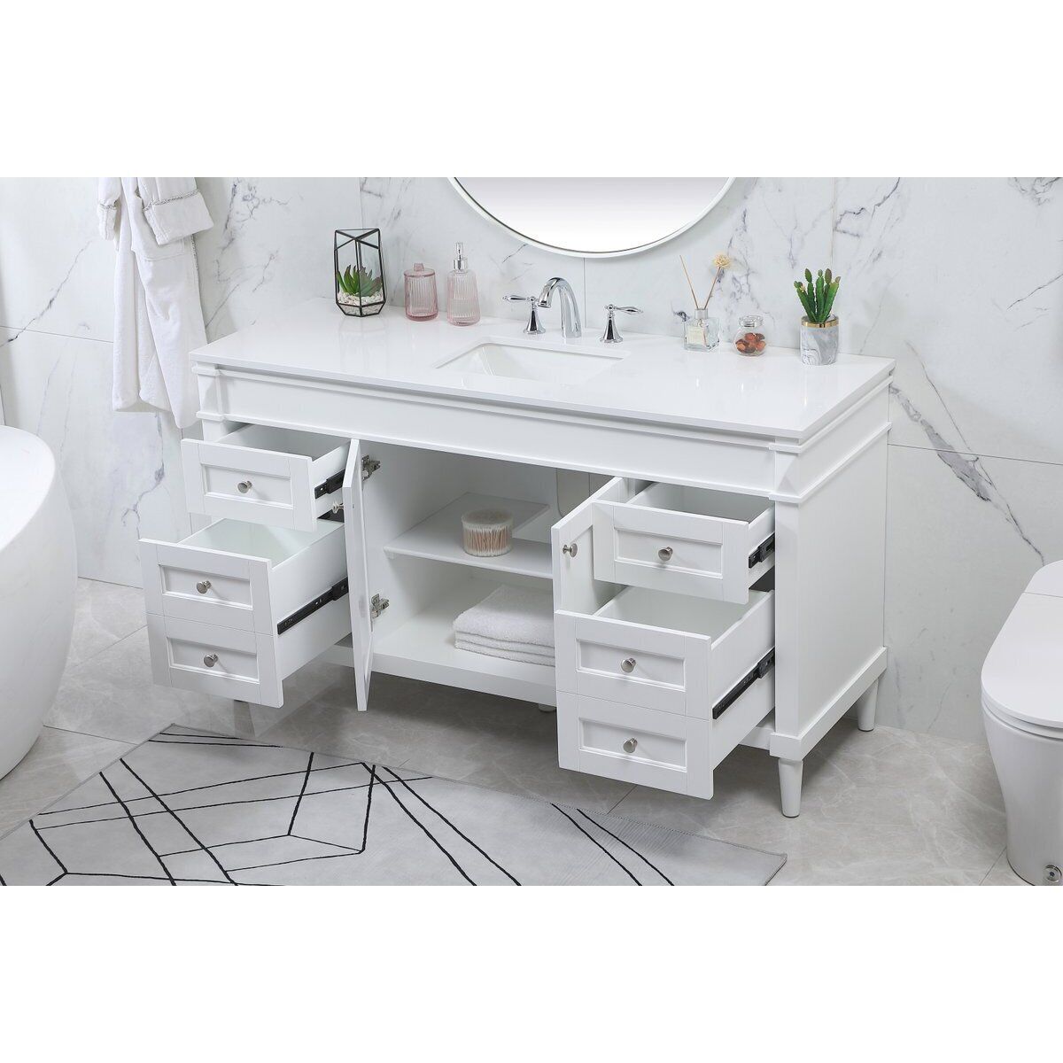Bennett 60 X 21 X 35 inch White Vanity Sink Set