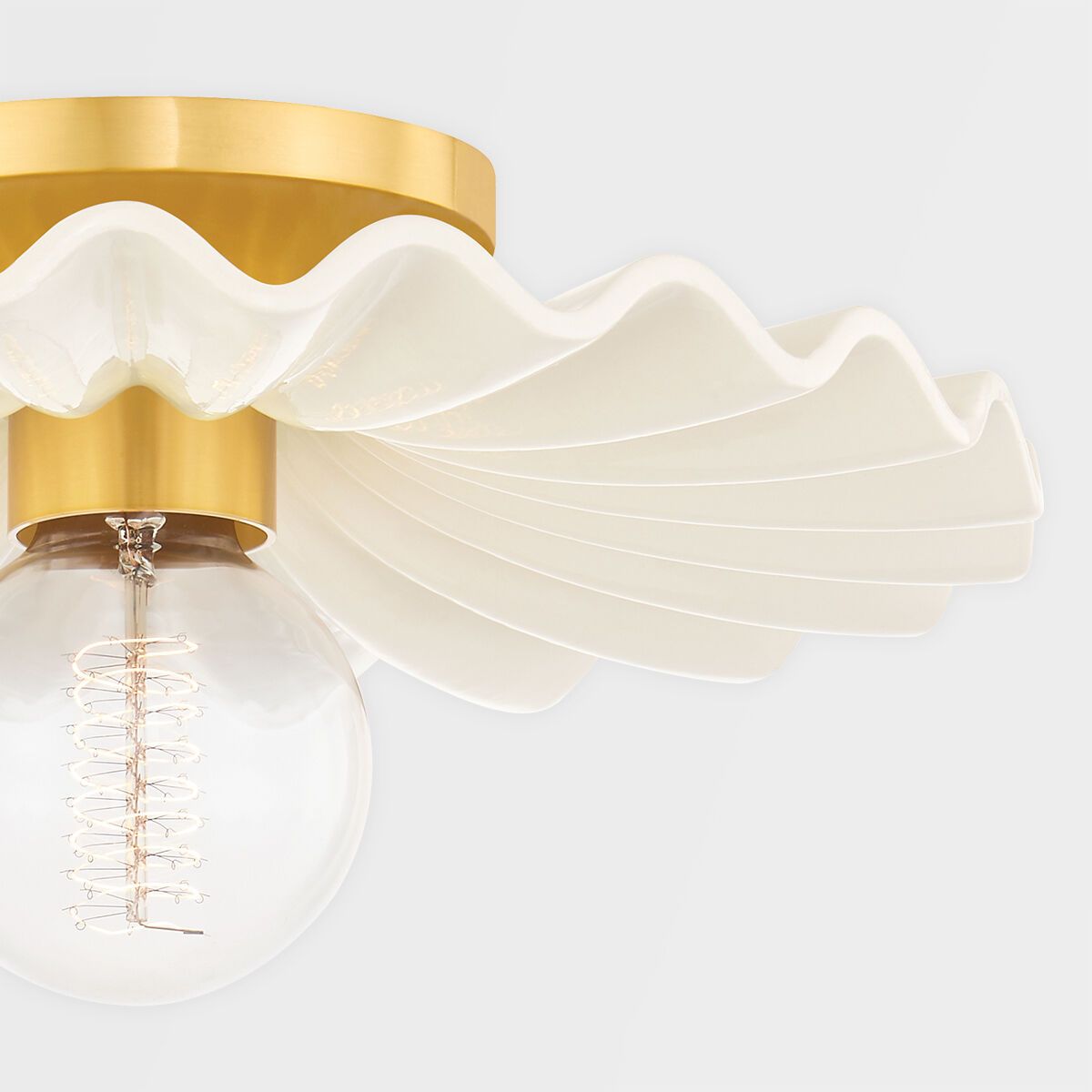 Tinsley 1 Light 12 inch Aged Brass/Ceramic Gloss Cream Flush Mount Ceiling Light