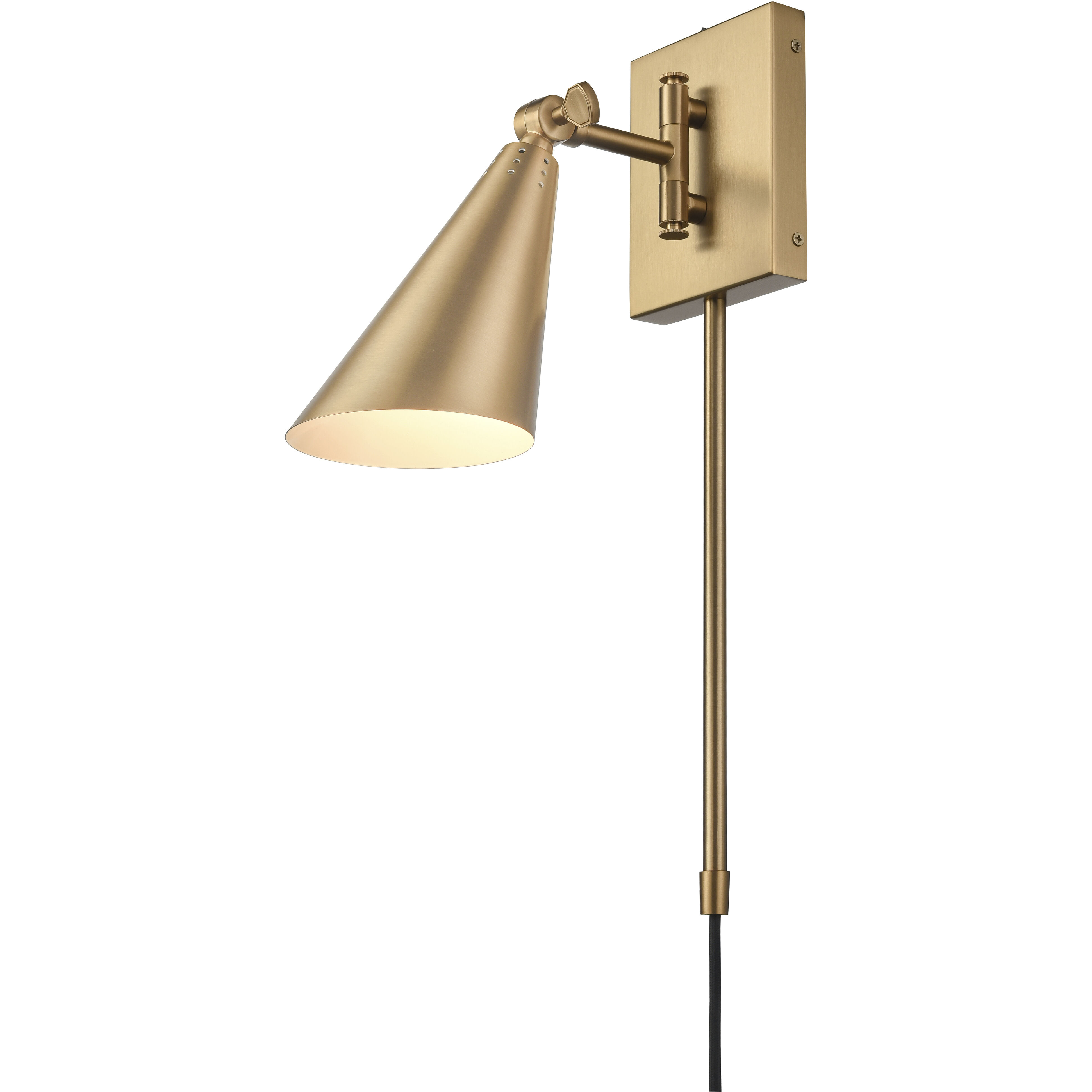 Whitmire 10.5 inch 60 watt Brushed Gold Swingarm Sconce Wall Light, Plug-In/Hardwire