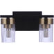 Bond Street 2 Light 11 inch Flat Black/Satin Brass Vanity Light Wall Light