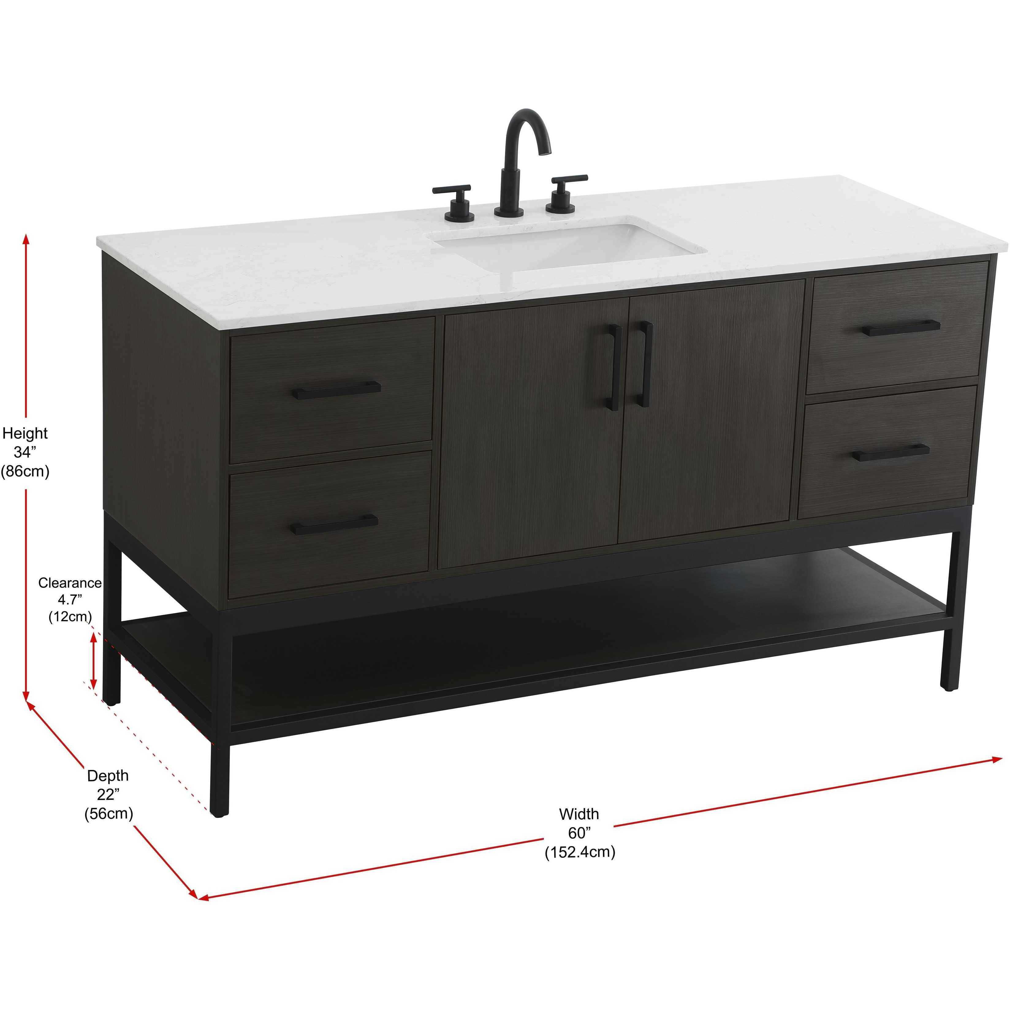 Lennox 60 X 34 inch Mocha Brown Bathroom Vanity Cabinet