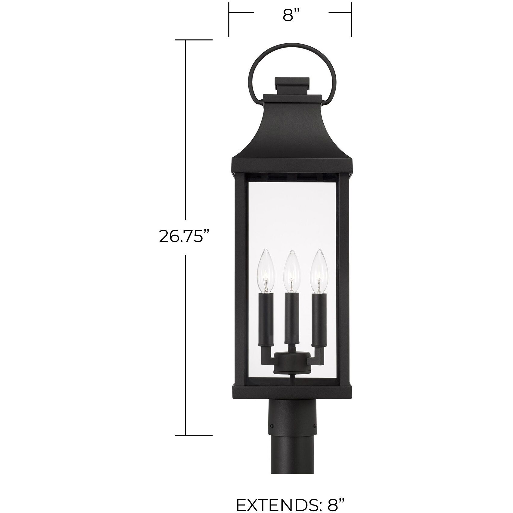 Bradford 3 Light 26.75 inch Black Outdoor Post Lantern