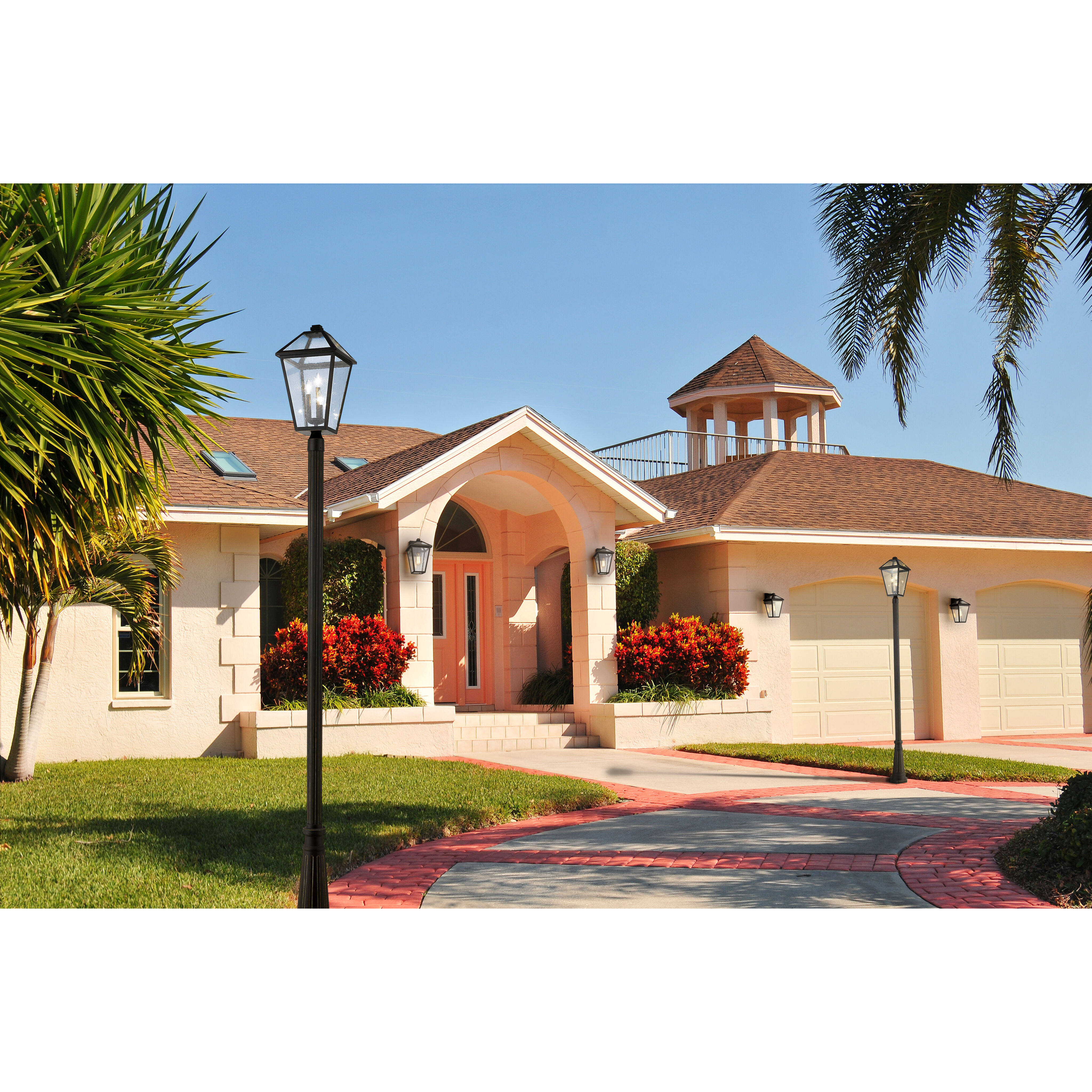 Talbot 3 Light 117.25 inch Oil Rubbed Bronze Outdoor Post Mounted Fixture in Seedy Glass