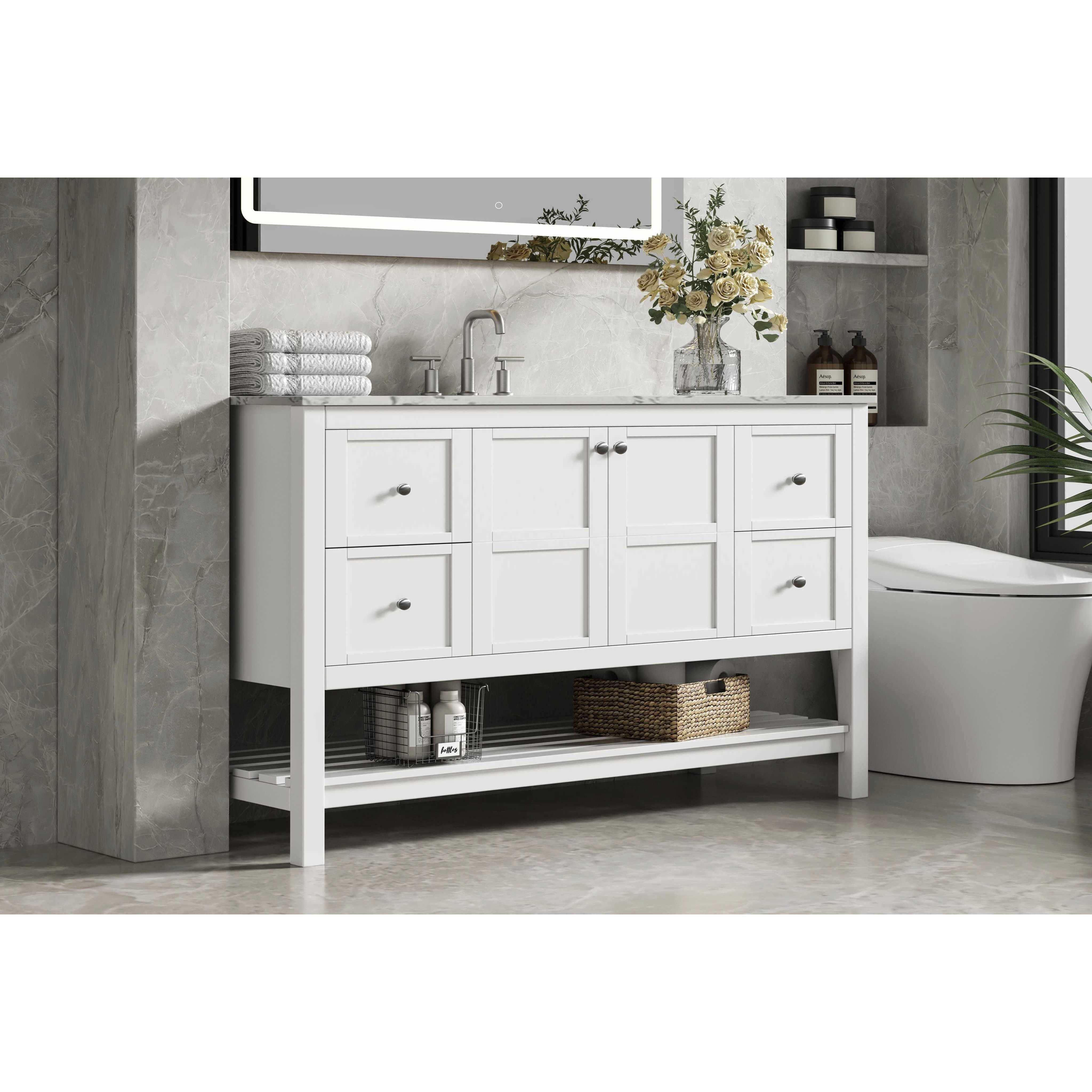 Theo 54 X 34 inch White Bathroom Vanity Cabinet