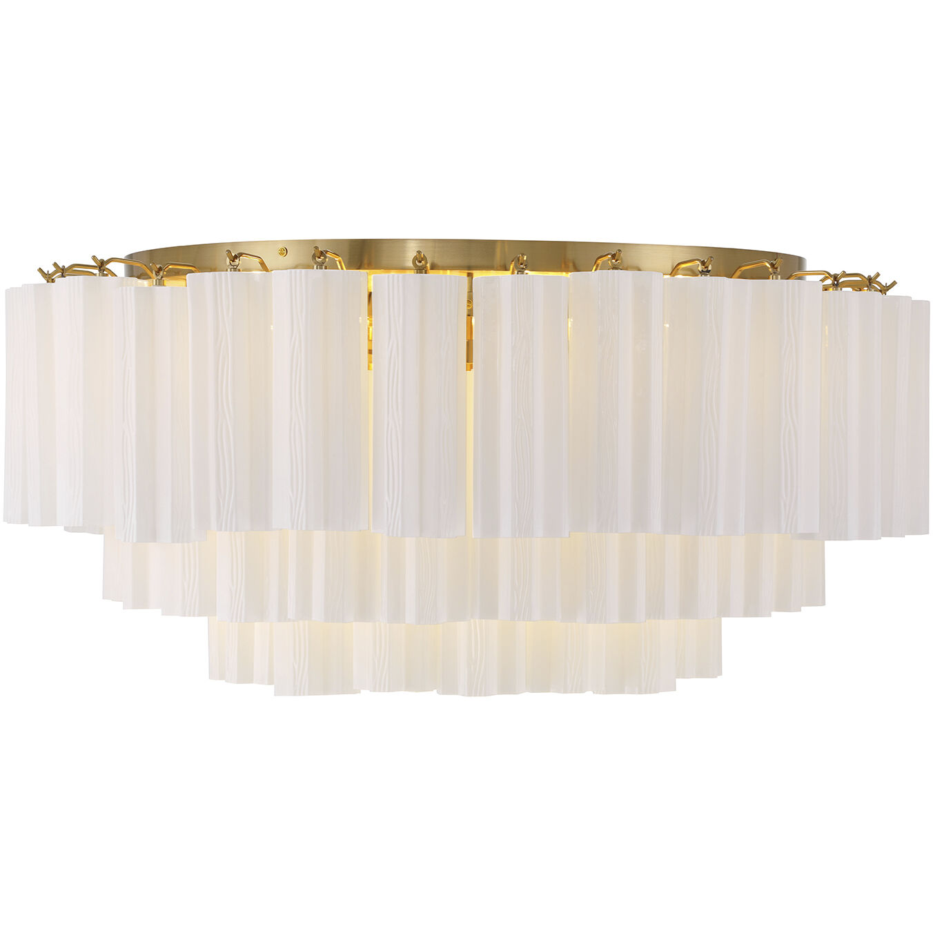 Addis 16 Light 32 inch Aged Brass Flush Ceiling Light in Tronchi Glass White