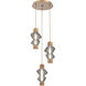 Mesa Mandrel LED Novel Brass Multi Pendant Chandelier Ceiling Light in 3000K LED, Smoke Blown Glass