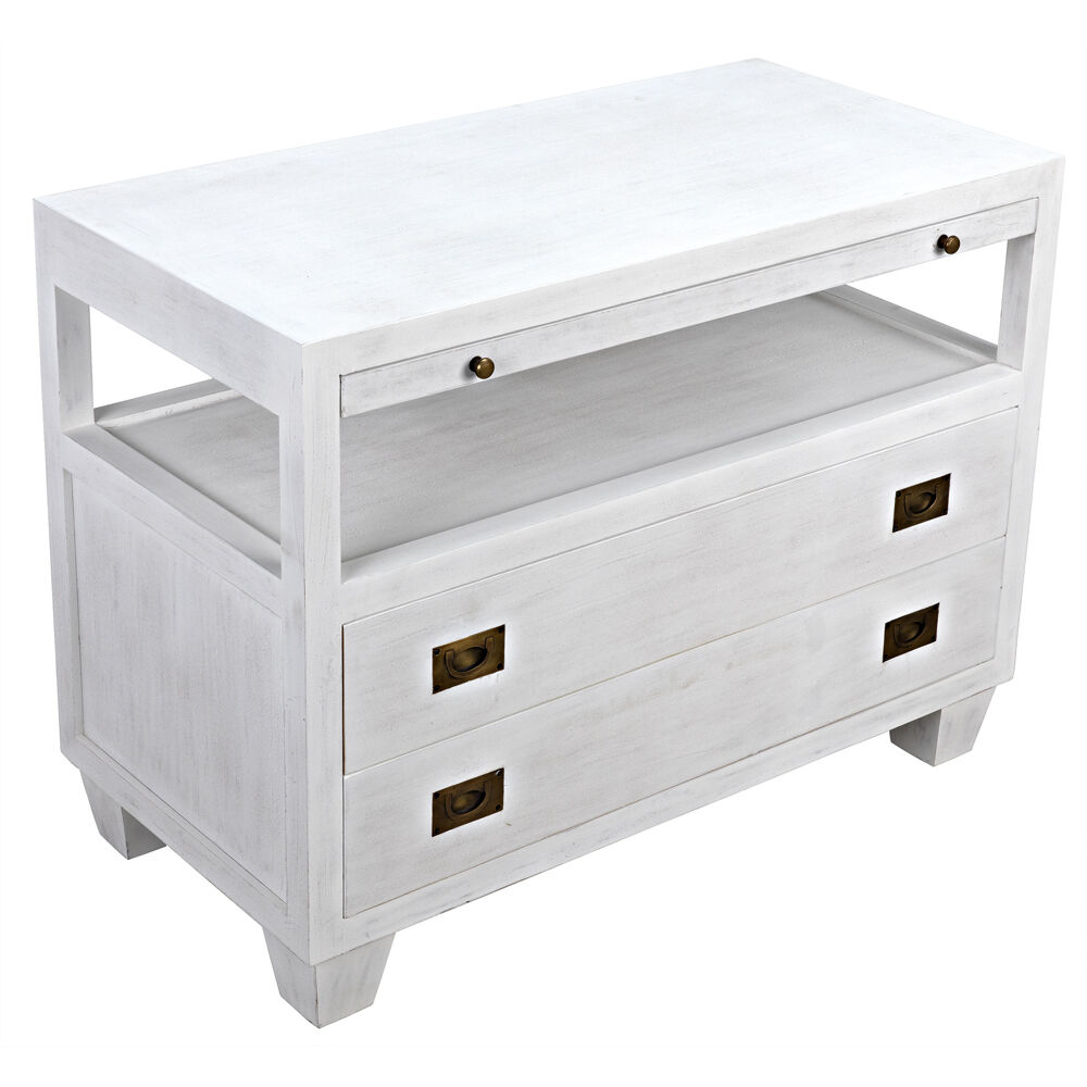Noir 40 X 30 inch White Wash Side Table, 2 Drawer
