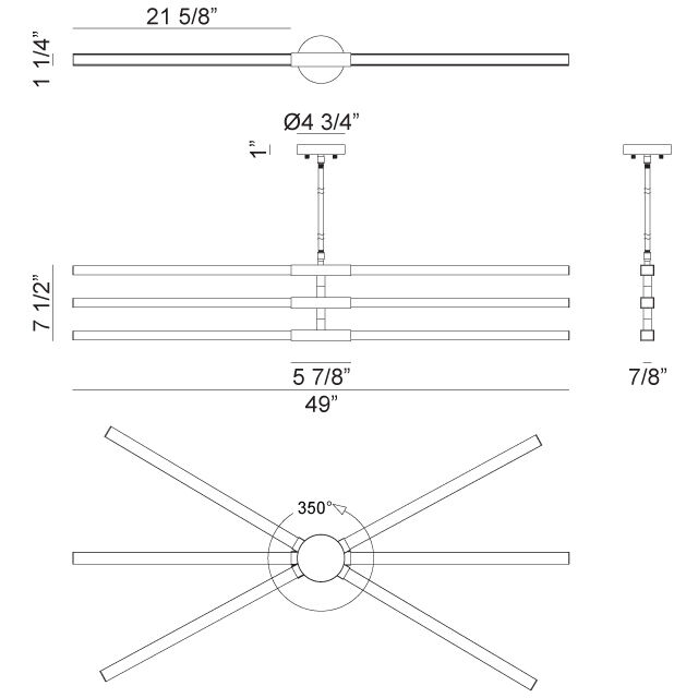 Lineare LED 49 inch Matte Black and Aged Gold Brass Pendant Ceiling Light