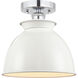 Edison Adirondack 1 Light 8 inch Brushed Satin Nickel Semi-Flush Mount Ceiling Light in White