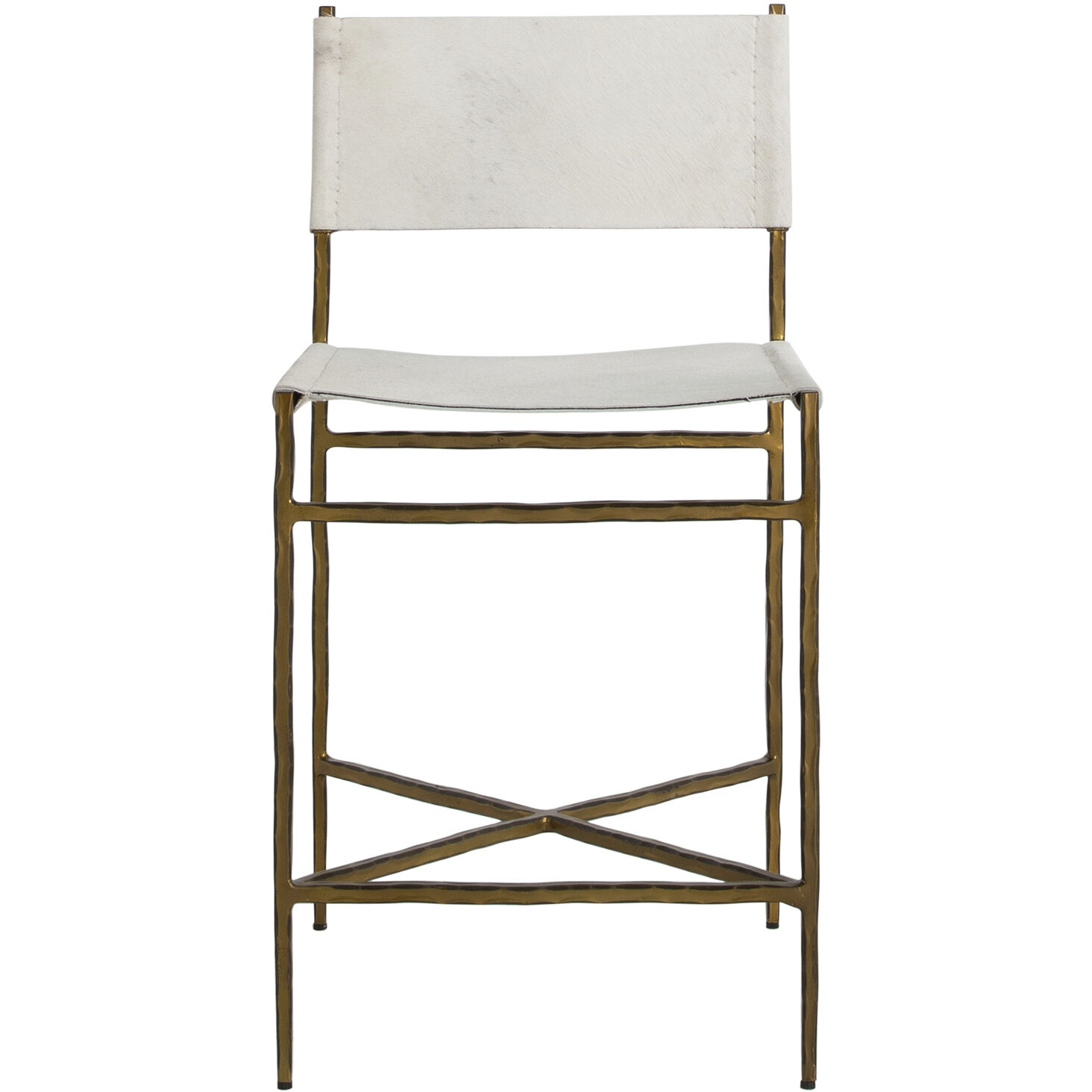 Landon 37 inch Antique Aged Brass / Natural Ivory Hide Bar Counter Stool