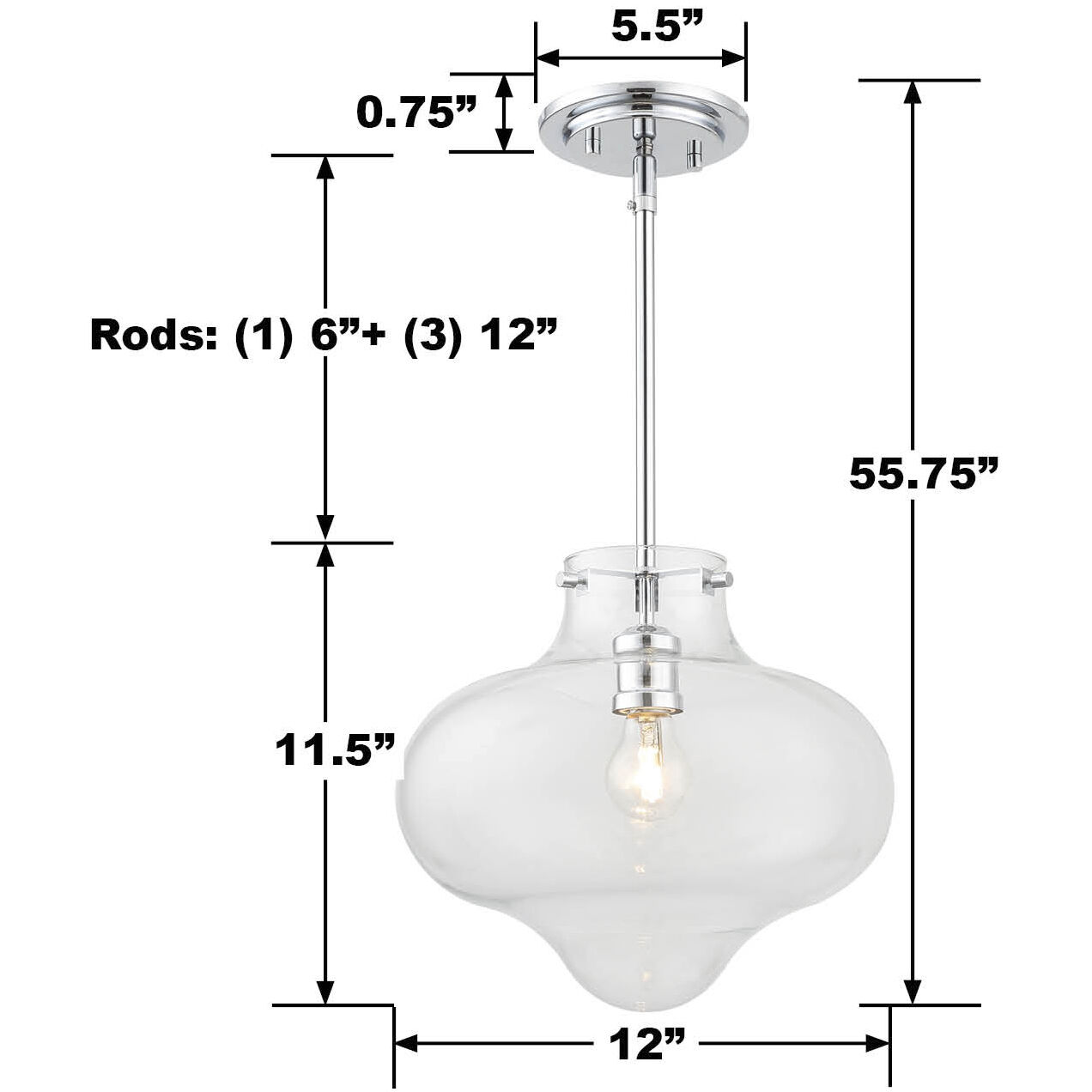 Cate 1 Light 12 inch Chrome Pendant Ceiling Light