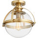 Meridian 1 Light 12.5 inch Aged Brass Semi Flush Mount Ceiling Light