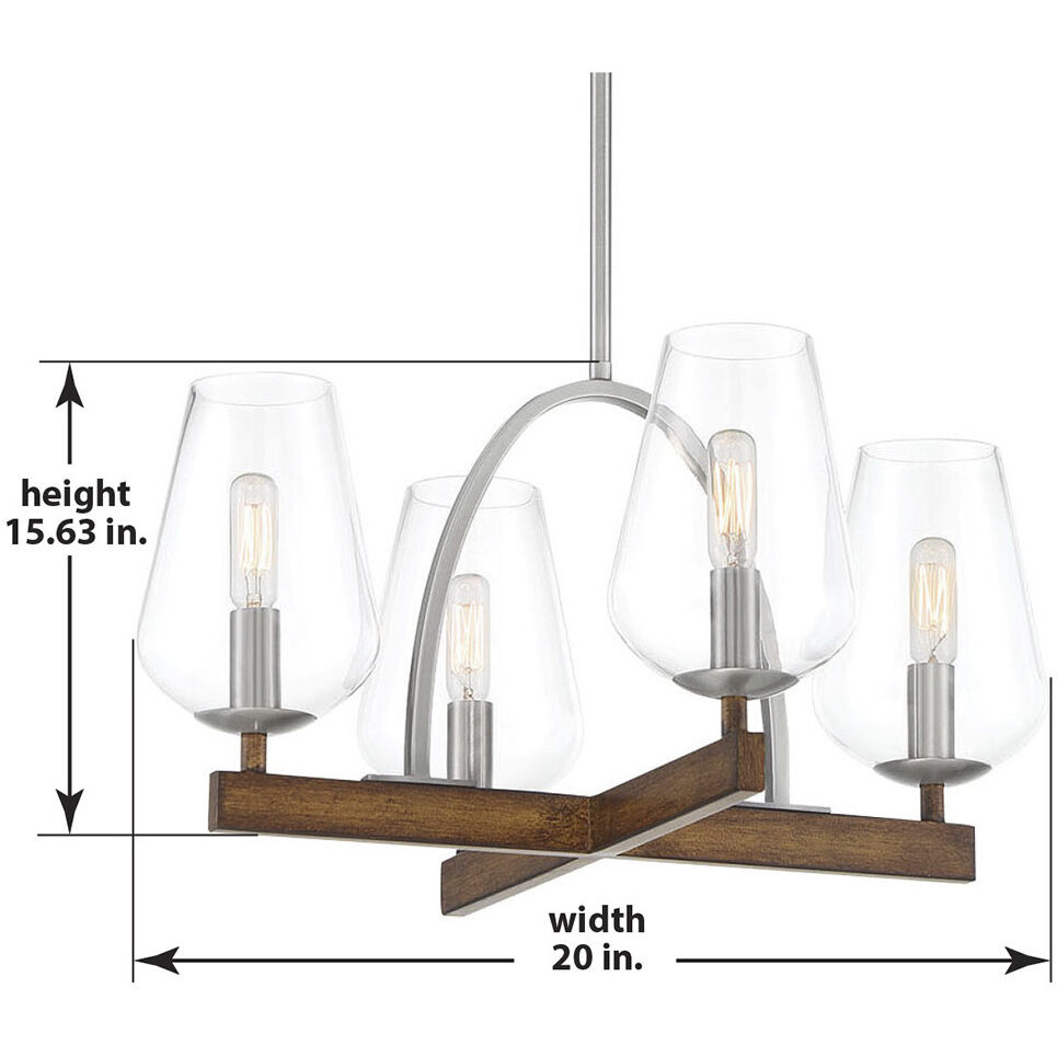 Birnamwood 4 Light 20 inch Koa Wood/Pewter Chandelier Ceiling Light, Convertible