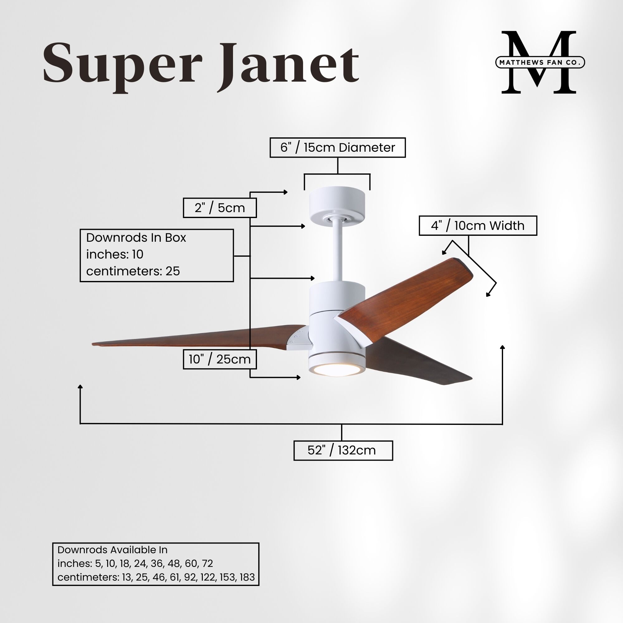 Atlas Super Janet 52 inch Gloss White with Walnut Tone Blades Ceiling Fan, Paddle Fan
