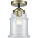 Nouveau Canton LED 6 inch Black Antique Brass Semi-Flush Mount Ceiling Light in Clear Glass, Nouveau