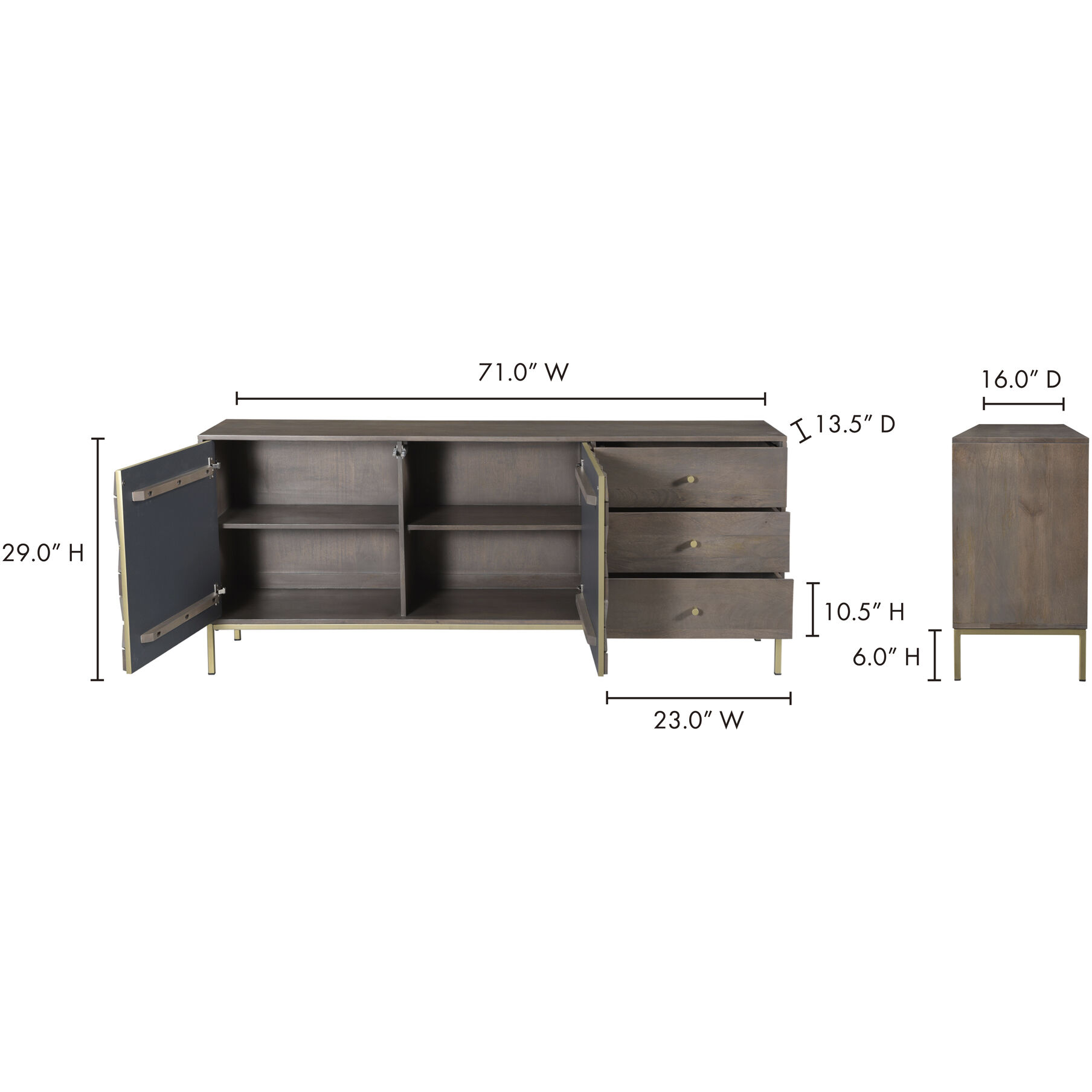 Corolla 71 X 16 inch Grey Sideboard
