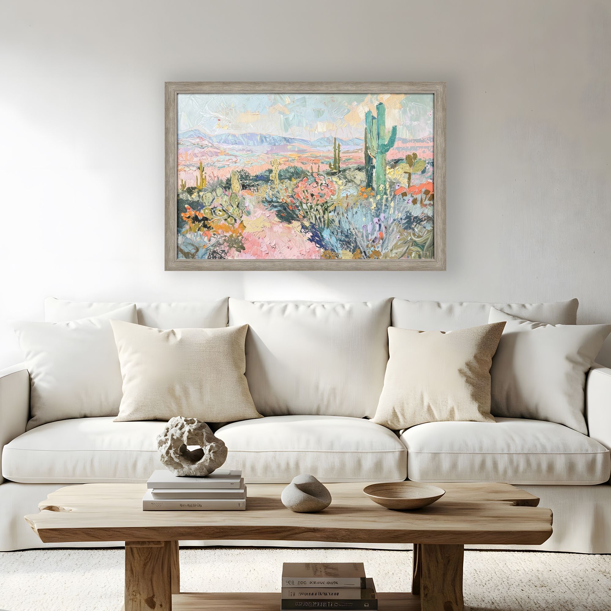 Pastel Desert Pink and Blue and Green and Multi Framed Art