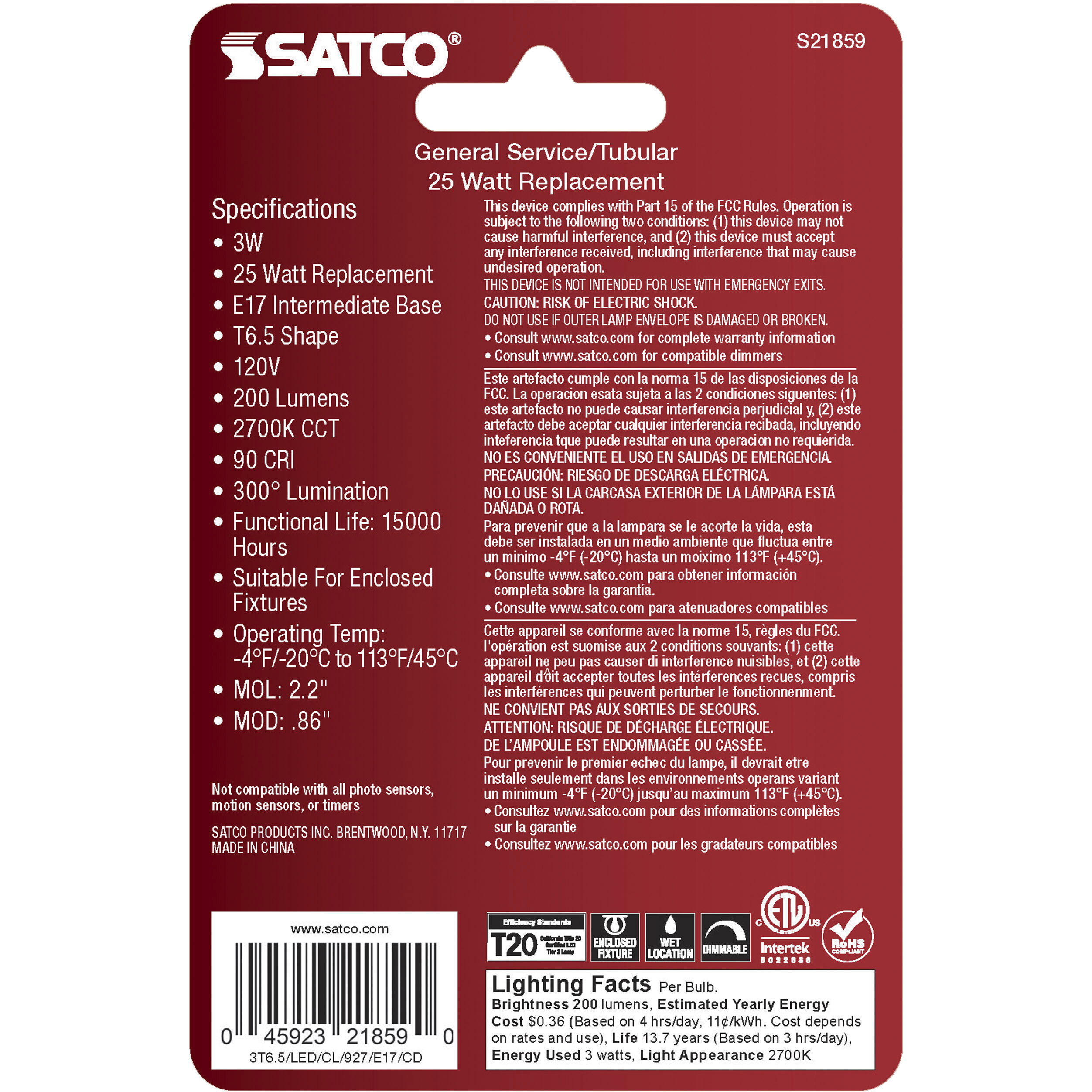 Lumos LED Intermediate 3 watt 120 2700K LED Filament, LED Filament