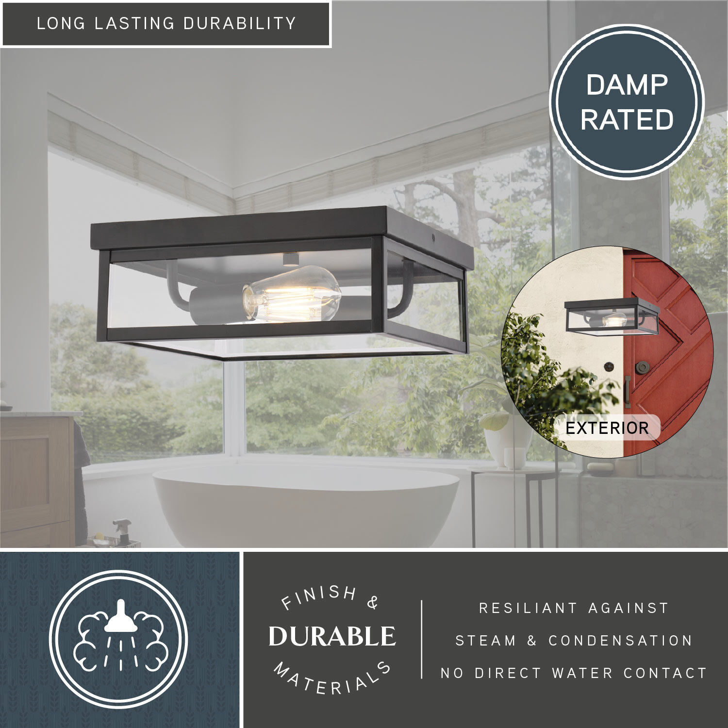 Clinton 2 Light 12 inch Matte Black Outdoor Ceiling