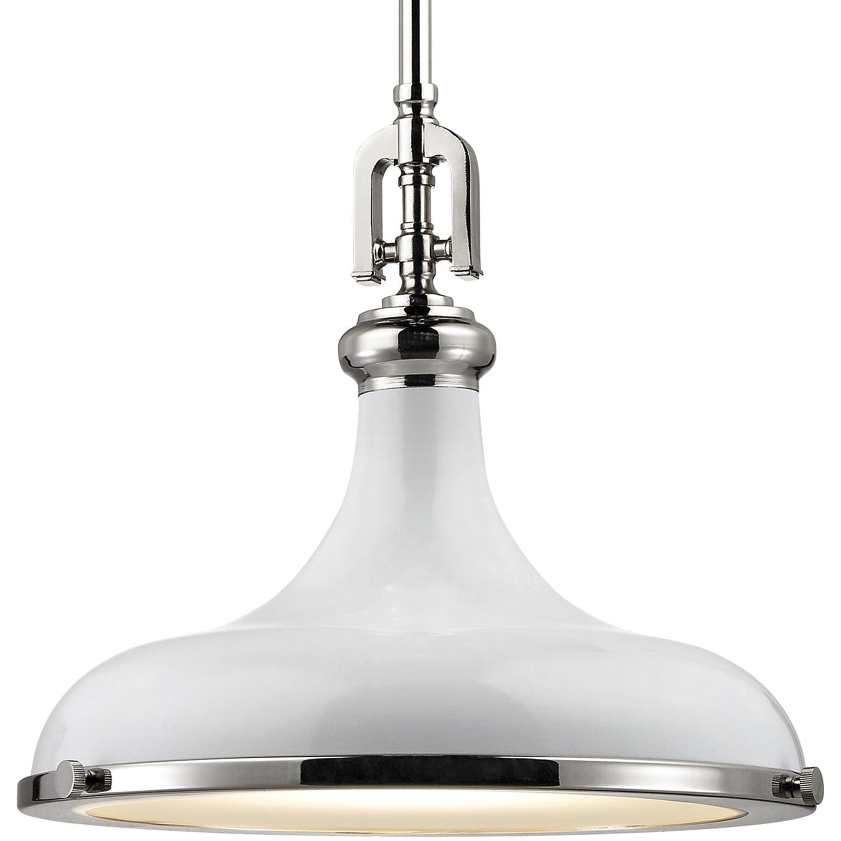Rutherford 1 Light 15 inch Gloss White with Polished Nickel Pendant Ceiling Light