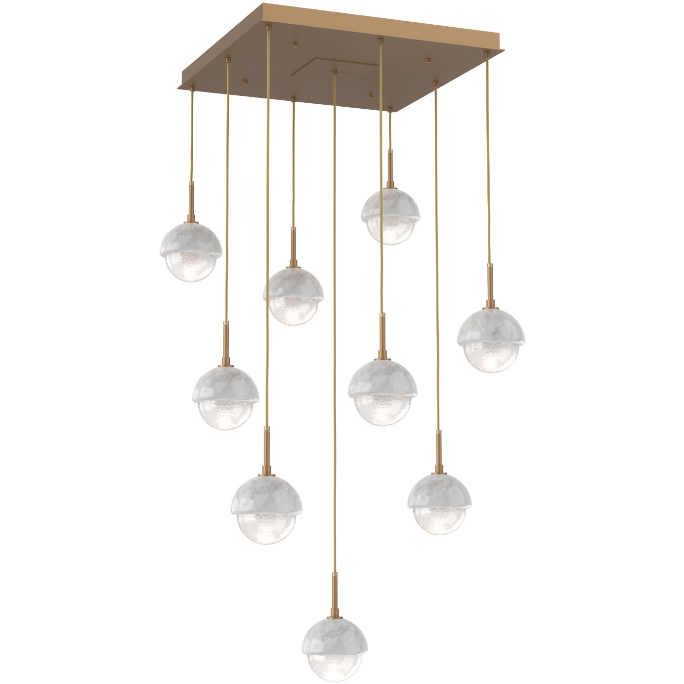 Cabochon LED Novel Brass with White Marble Pendant Chandelier Ceiling Light in 2700K LED, Opal White