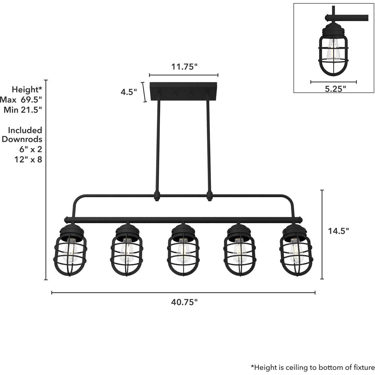Starklake 5 Light 41 inch Natural Iron Linear Chandelier Ceiling Light