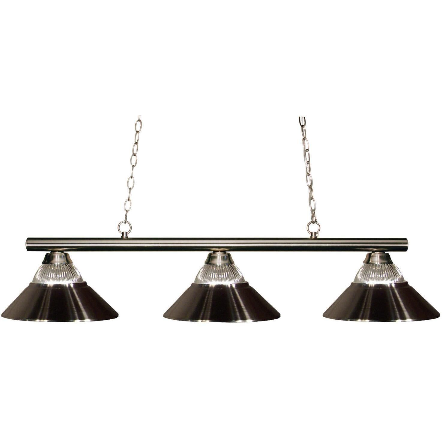 Sharp Shooter 3 Light 48 inch Brushed Nickel Billiard Ceiling Light in 9, Clear Ribbed and Brushed Nickel Glass and Steel
