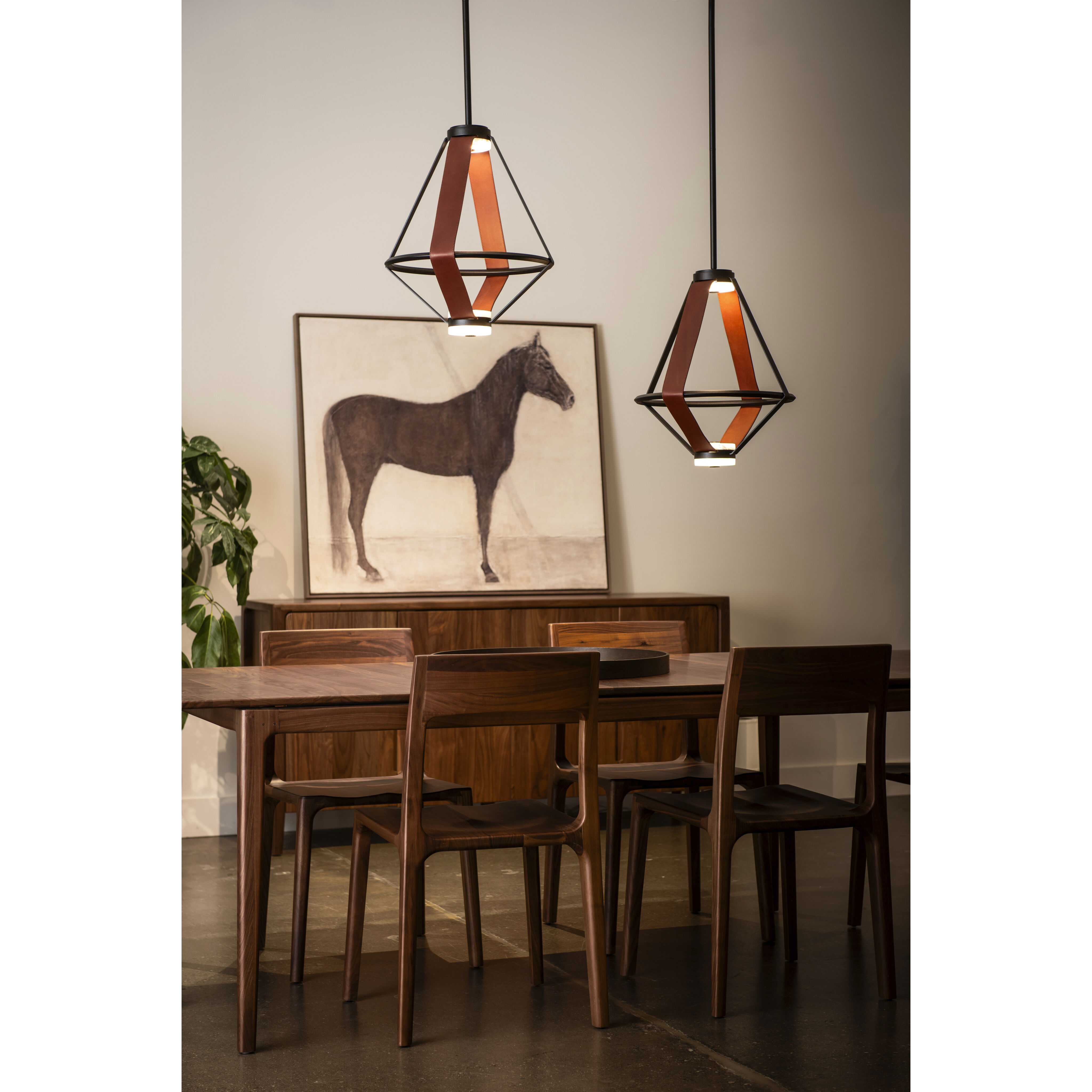 Art & Alchemy Aspen LED 16.6 inch Black Pendant Ceiling Light in Chestnut Leather with Alabaster