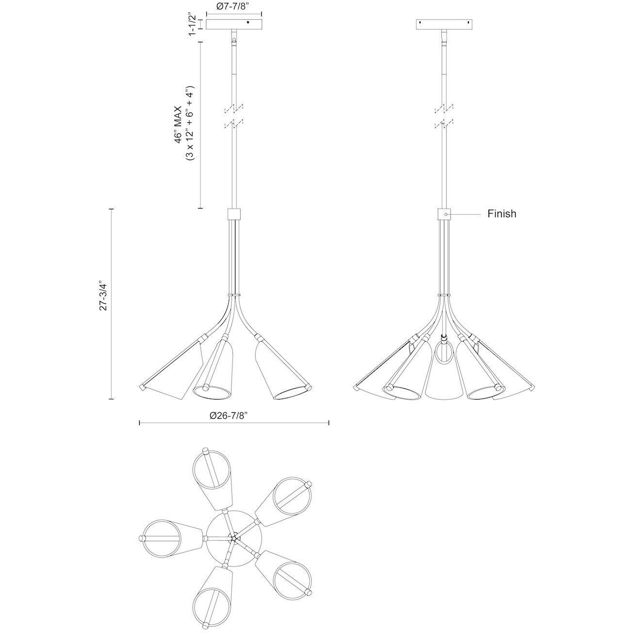 Mulberry LED 26.88 inch Black and Light Guide Chandelier Ceiling Light