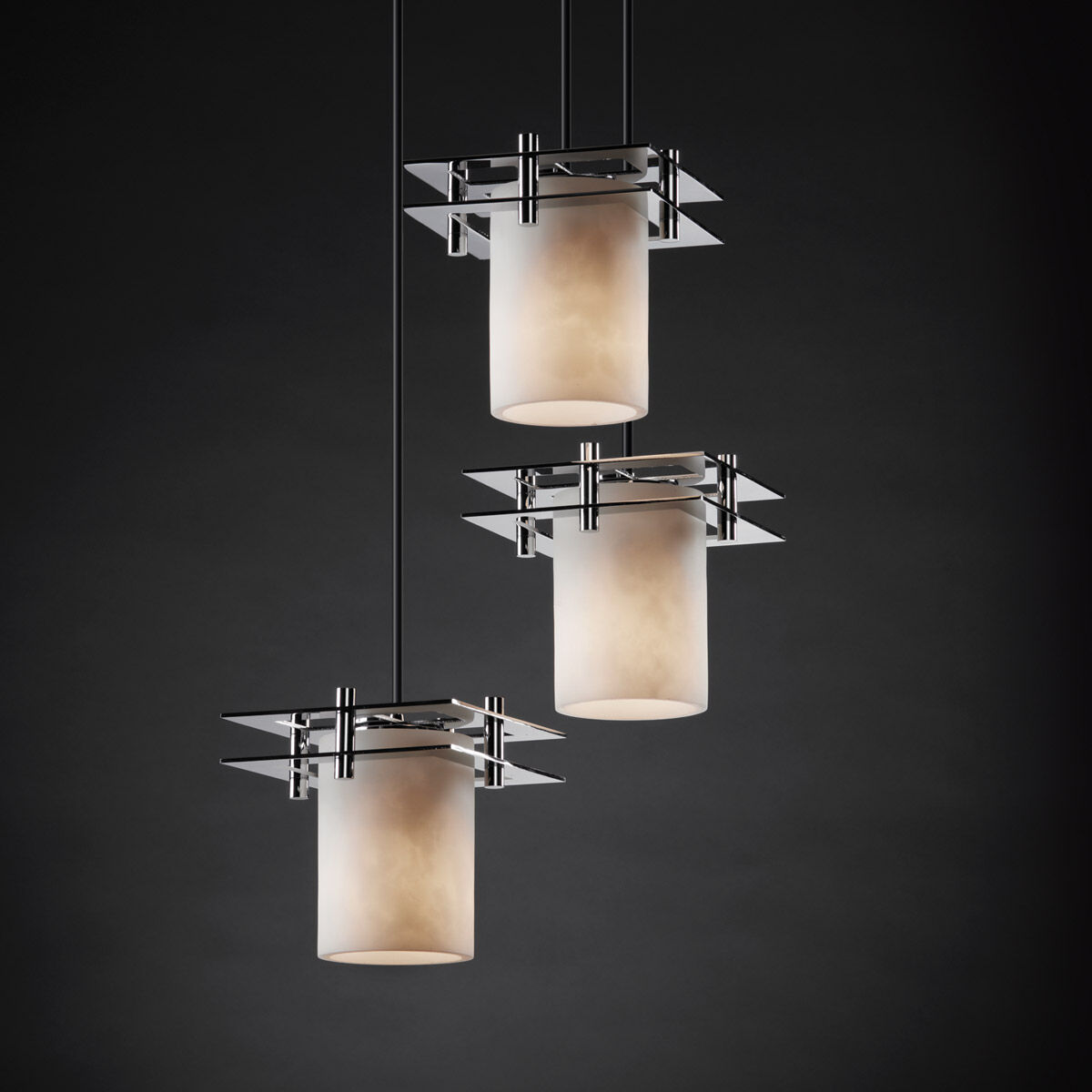 Metropolis 3 Light 7 inch Polished Chrome Pendant Ceiling Light in Cylinder with Flat Rim