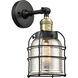 Franklin Restoration Small Bell Cage 1 Light 5 inch Black Antique Brass Semi-Flush Mount Ceiling Light in Silver Plated Mercury Glass, Franklin Restoration