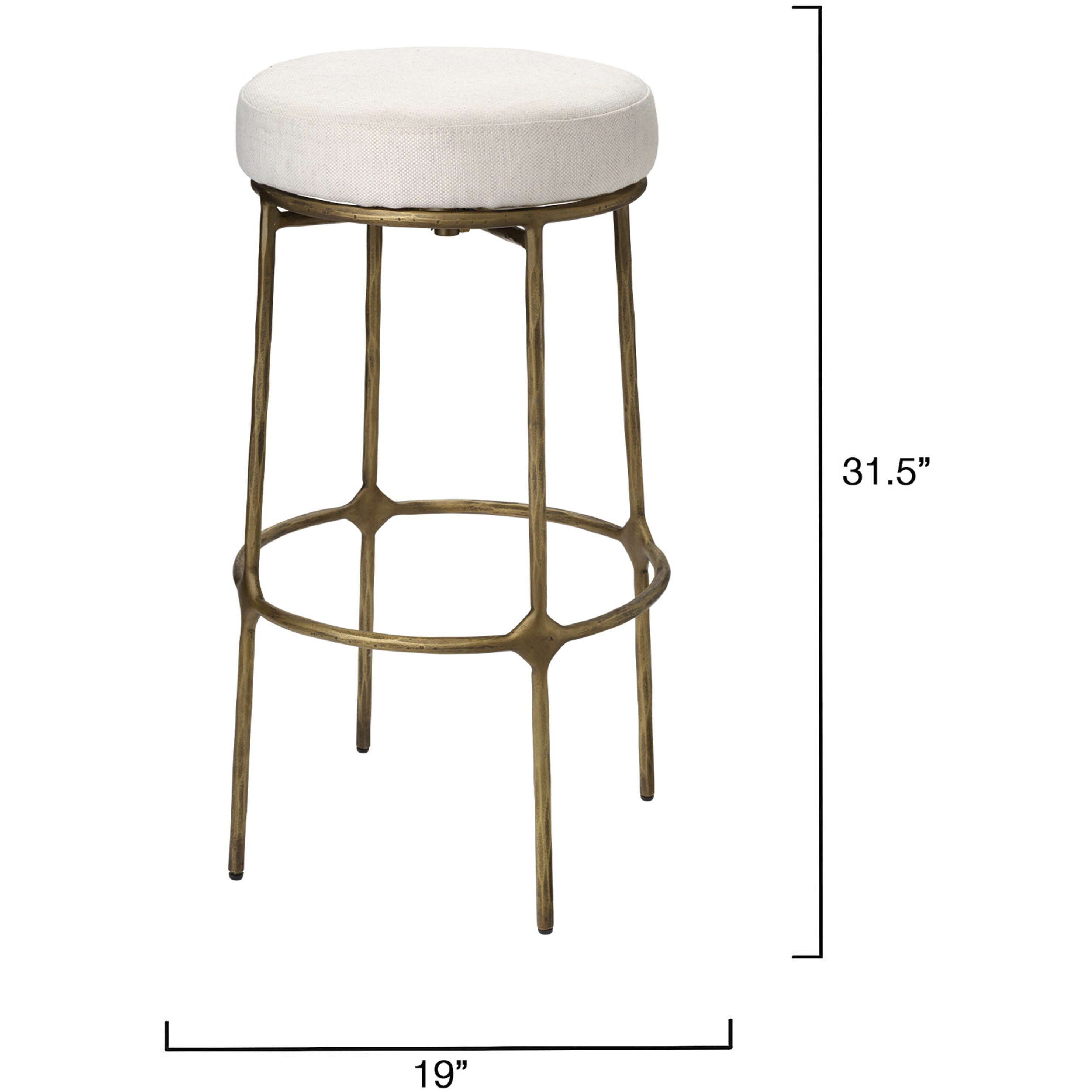 Asteria 31 inch Antique Brass and Ivory Bar Stool, Inline