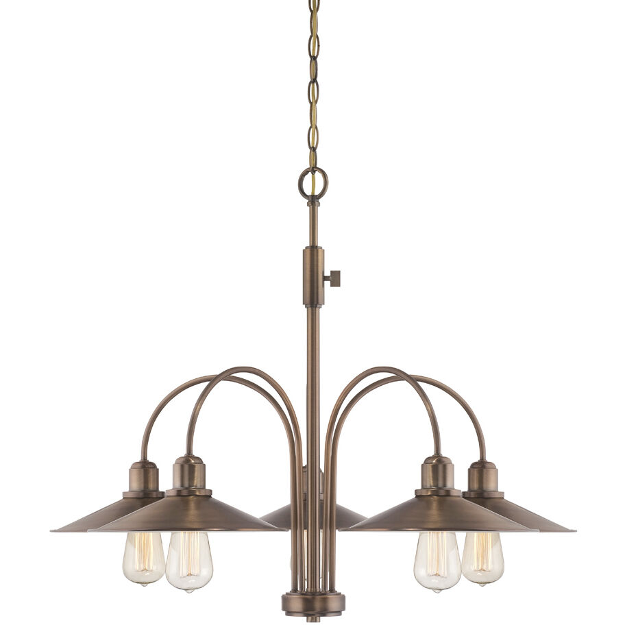 Newbury Station 5 Light 31 inch Old Satin Brass Chandelier Ceiling Light