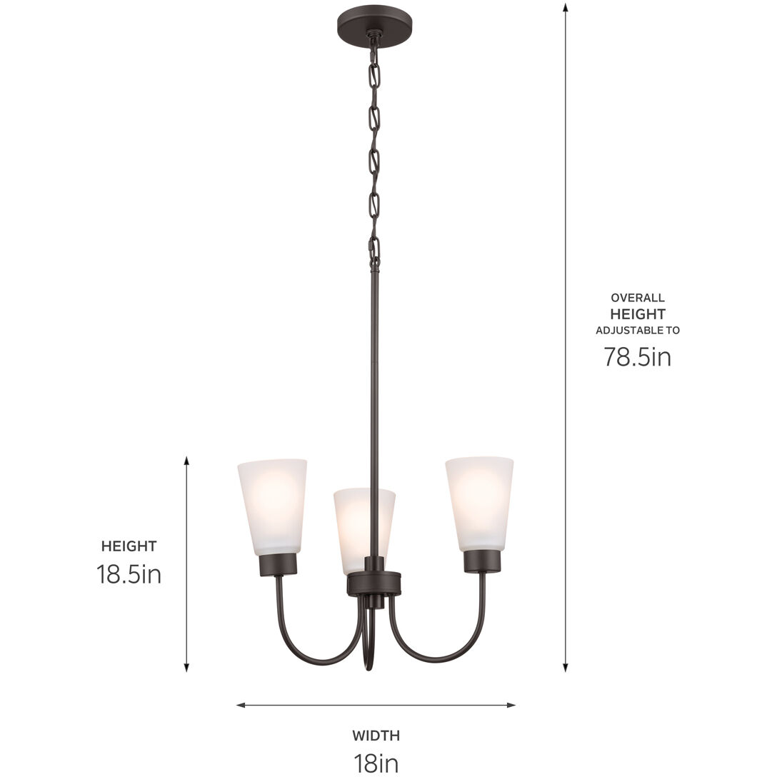 Erma 3 Light Olde Bronze Chandelier Ceiling Light, Small, 1 Tier
