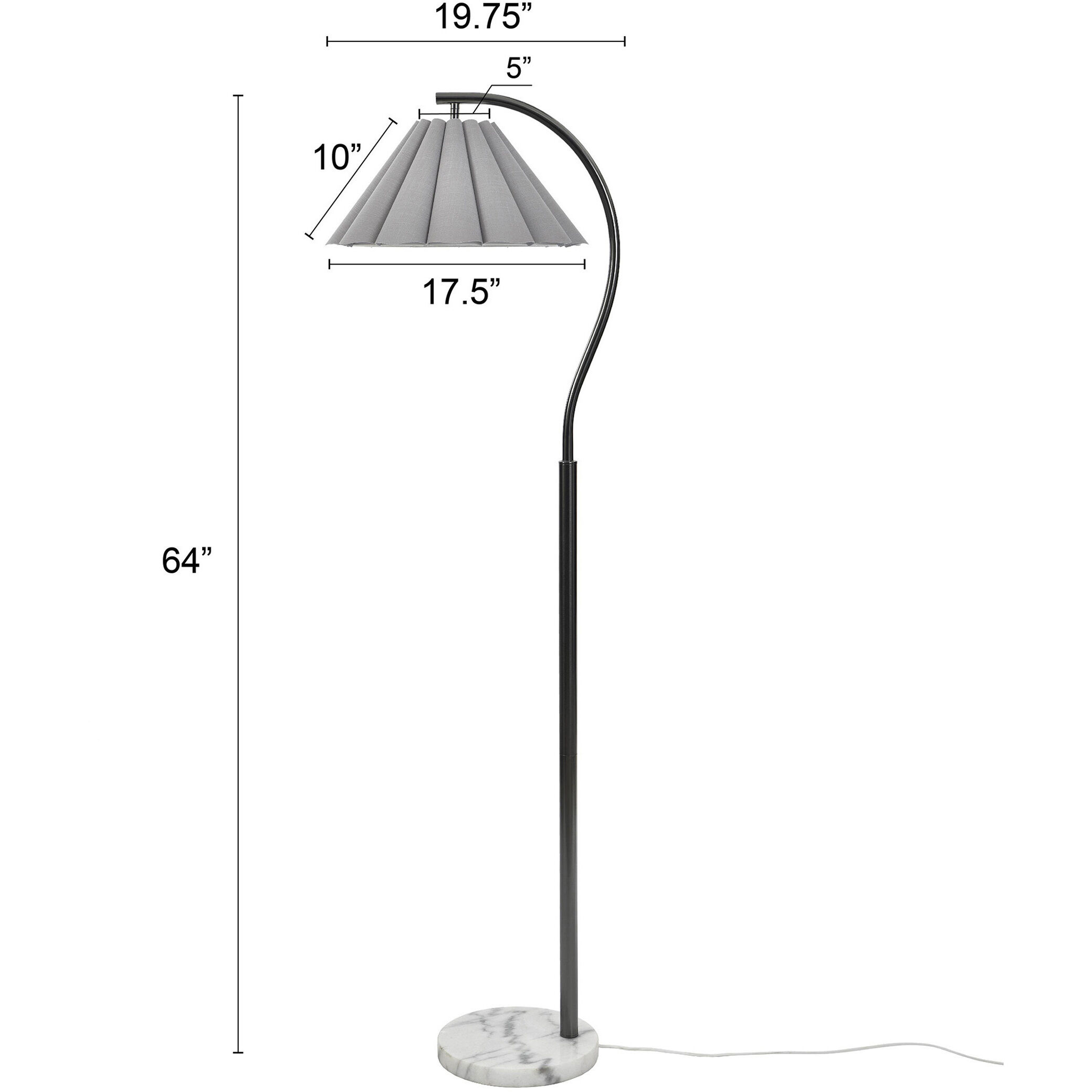 Vivienne 64 inch 100 watt White Marble and Black Nickel Floor Lamp Portable Light in Grey Shade