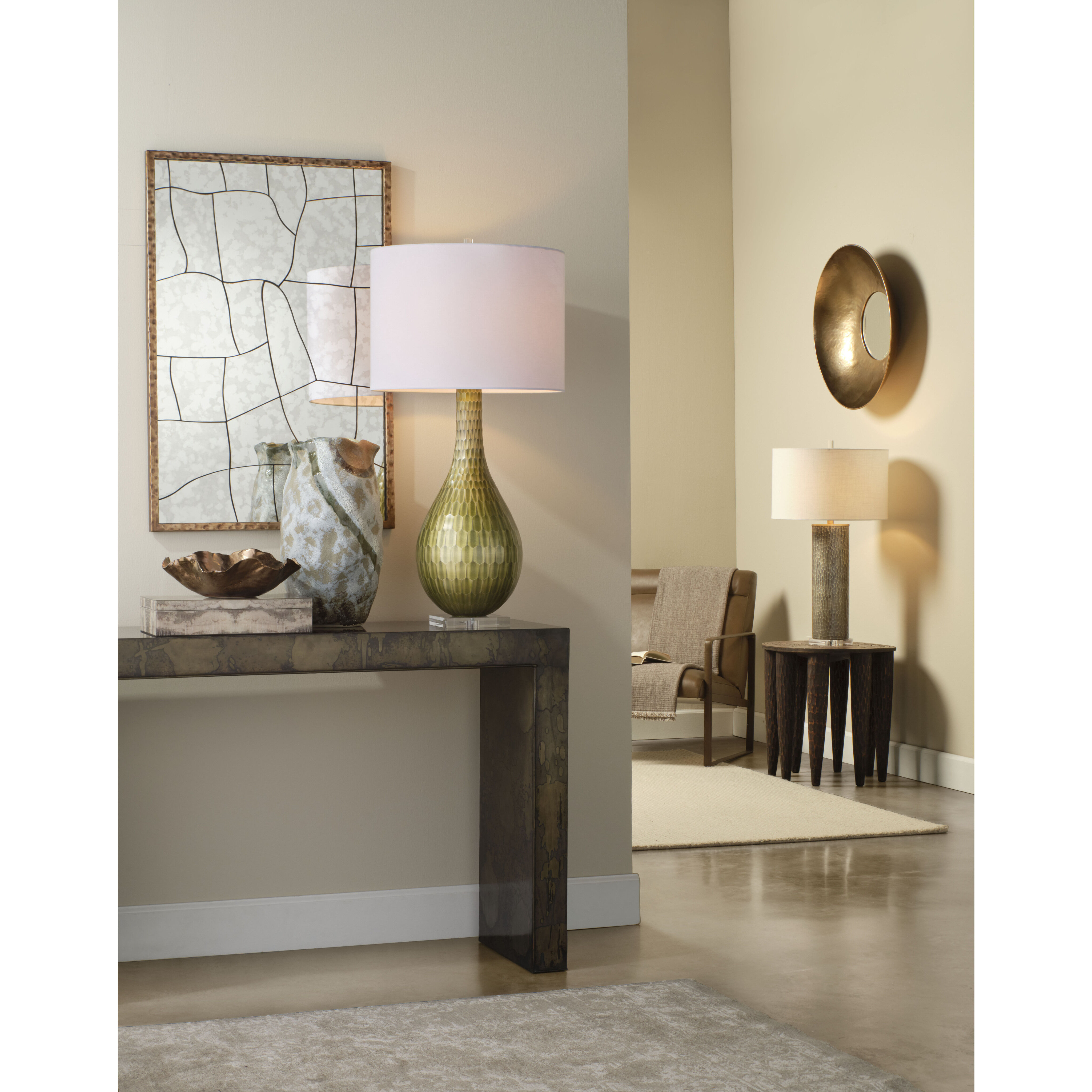 Serpentine 30.5 inch 150 watt Chartreuse Etched Table Lamp Portable Light, Inline