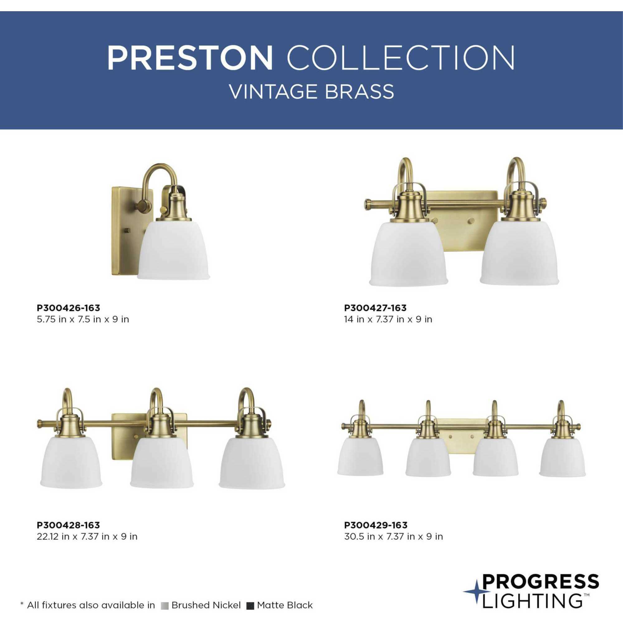 Preston 3 Light 22.12 inch Vintage Brass Vanity Light Wall Light