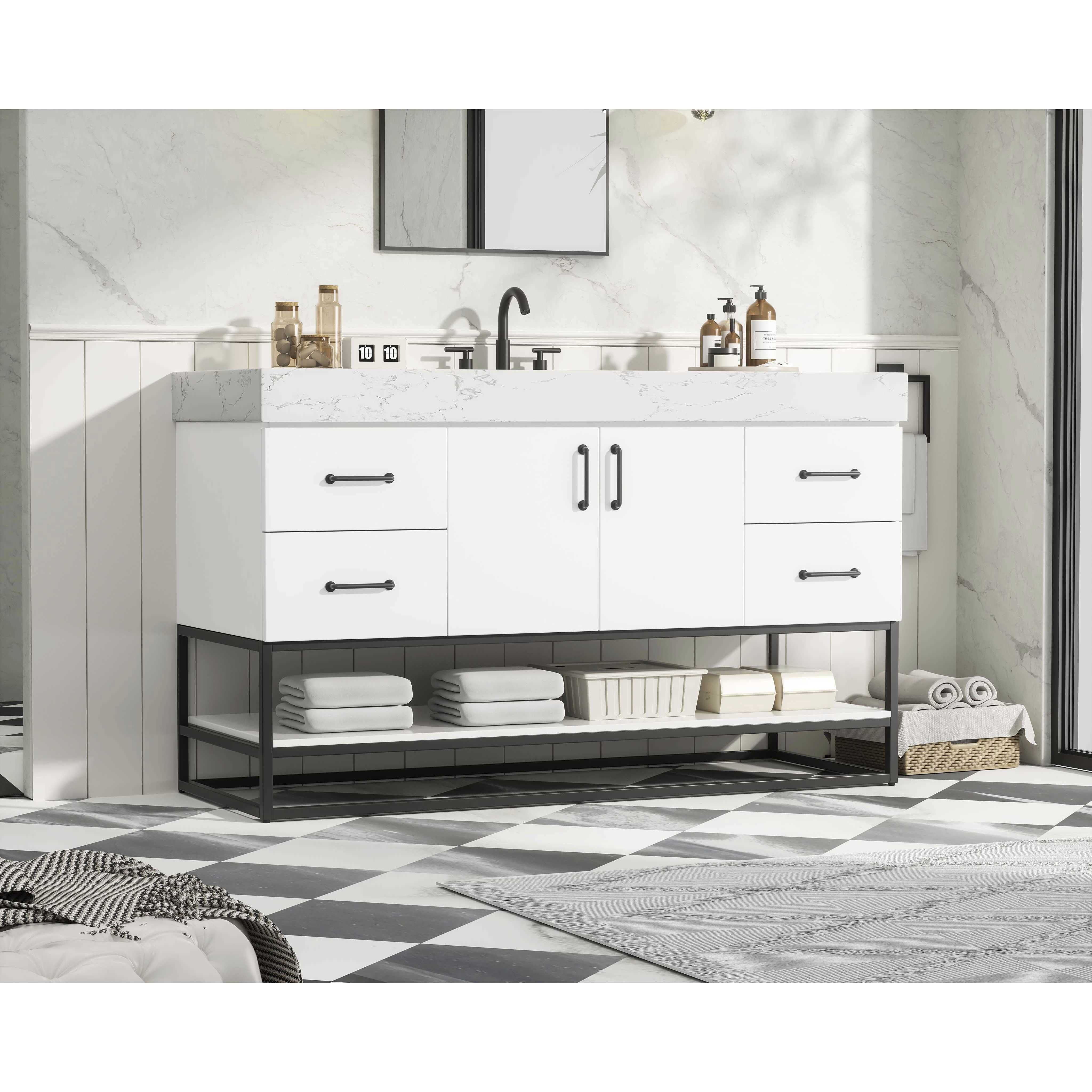 Caroline 54 X 34 inch White Bathroom Vanity Cabinet