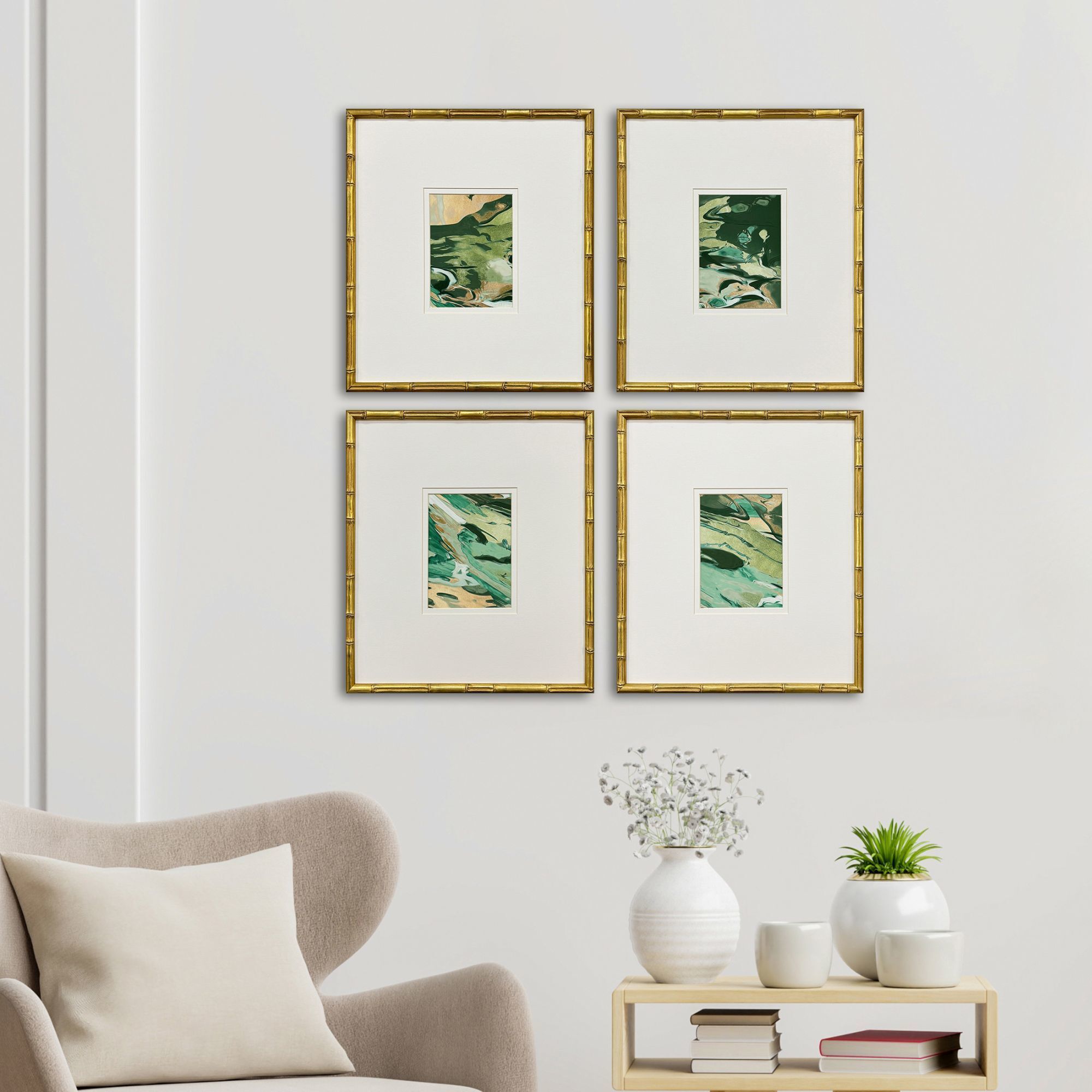 Verdant Fusion Green and Beige Framed Art