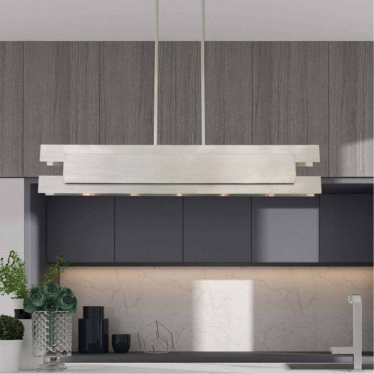 Varick 5 Light 46 inch Brushed Nickel Linear Chandelier Ceiling Light