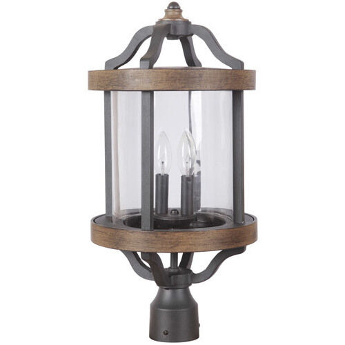 Ashwood 2 Light 22 inch Textured Black/Whiskey Barrel Outdoor Post Mount