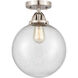 Nouveau 2 Beacon 1 Light 10 inch Brushed Satin Nickel Semi-Flush Mount Ceiling Light in Seedy Glass