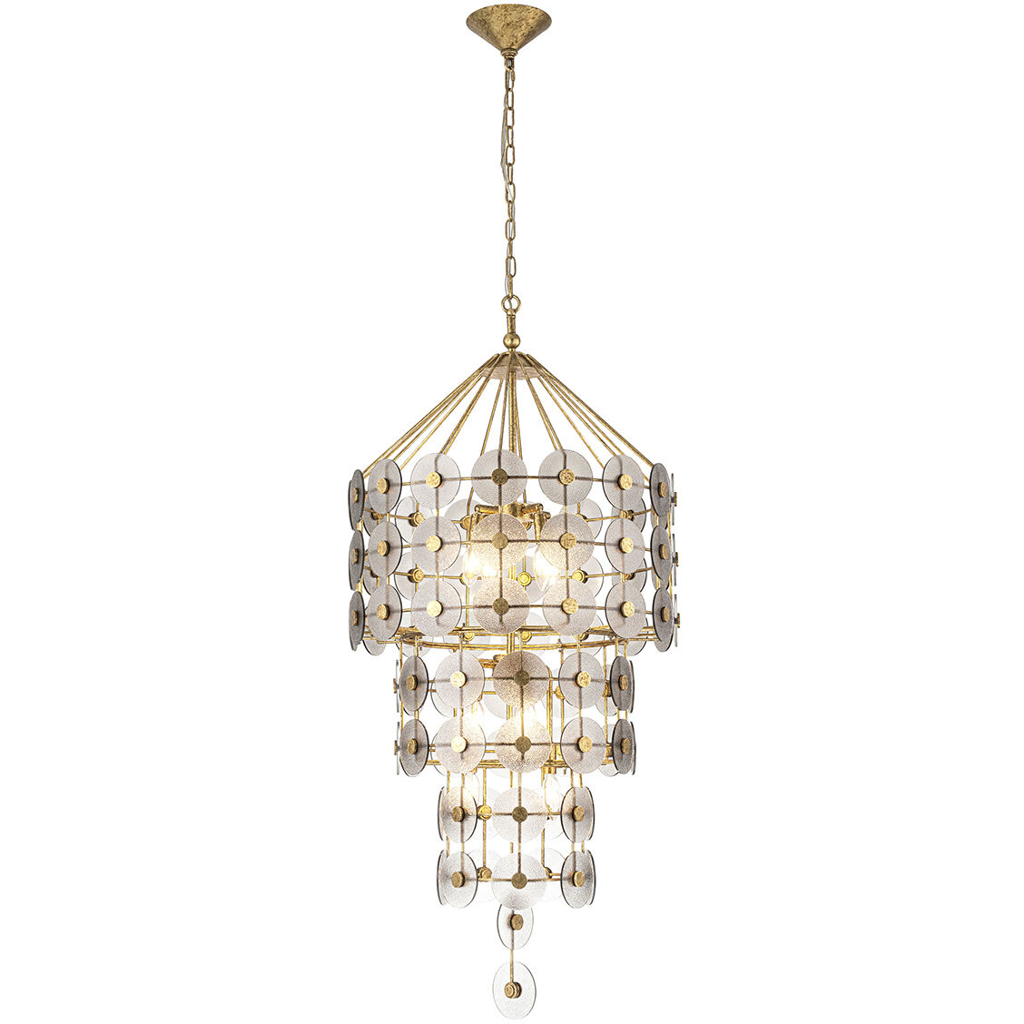 Meridian 9 Light 22.5 inch Distressed Gold & Smoked Glass Chandelier Ceiling Light