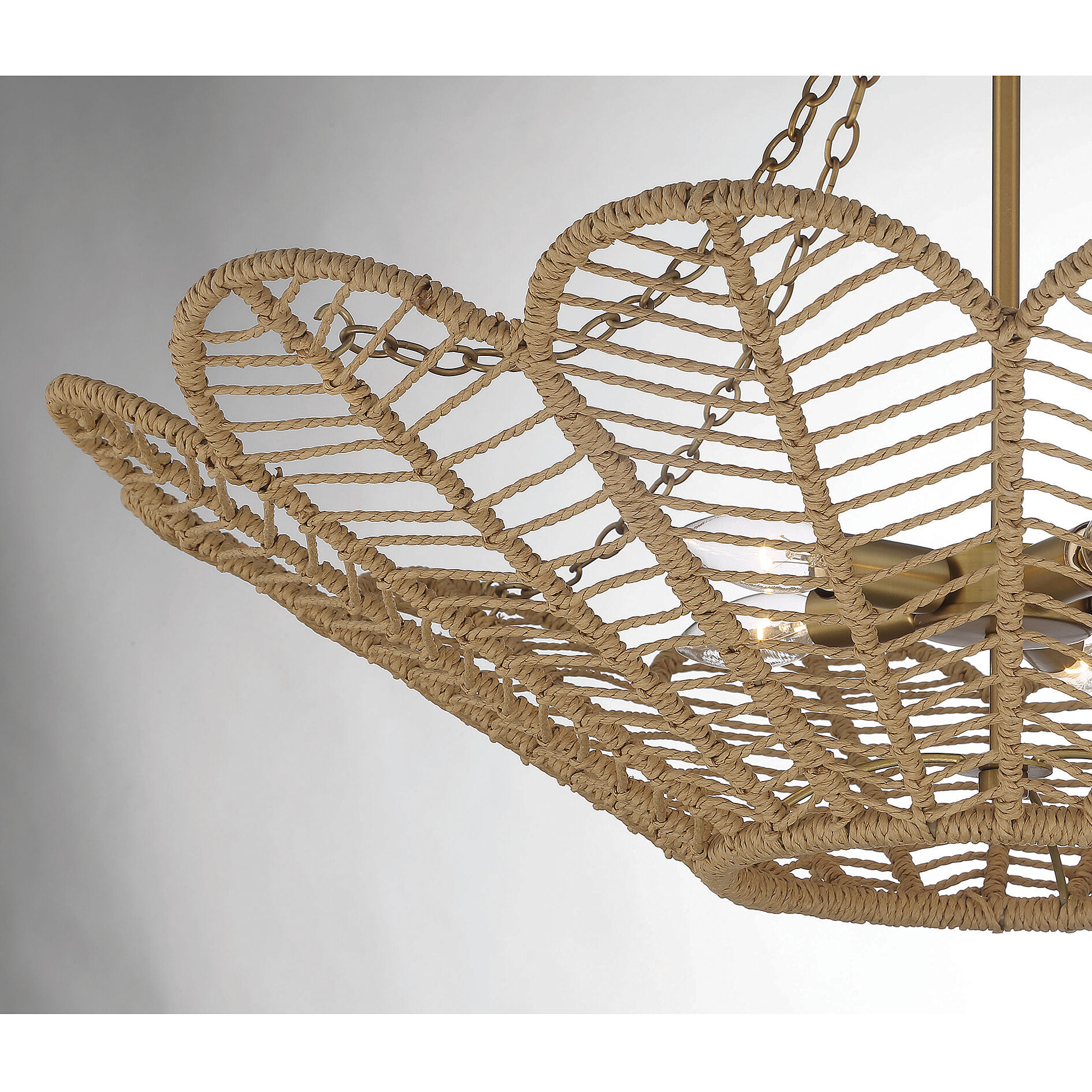 Cyperas 5 Light 30 inch Warm Brass and Rope Pendant Ceiling Light