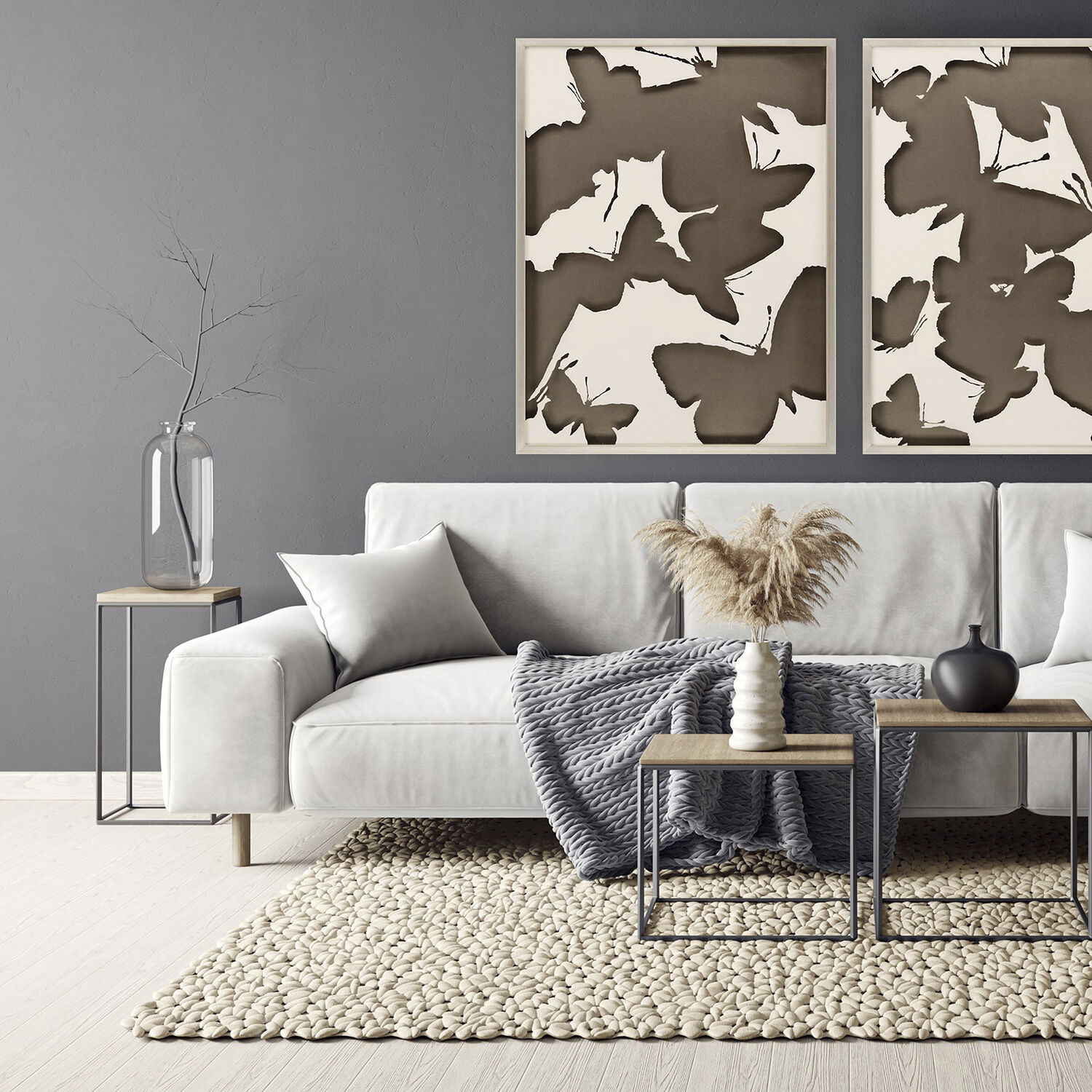 Monochrome Flutter Brown and Metallic Framed Art, The Studio