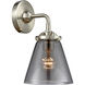 Nouveau Small Cone LED 6 inch Brushed Satin Nickel Sconce Wall Light in Plated Smoke Glass, Nouveau