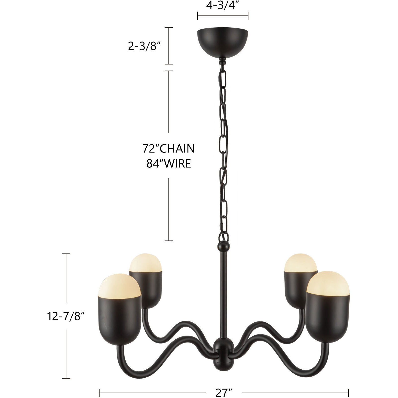 Alora Mood Effie 4 Light 27 inch Matte Black/Opal Glass Chandelier Ceiling Light