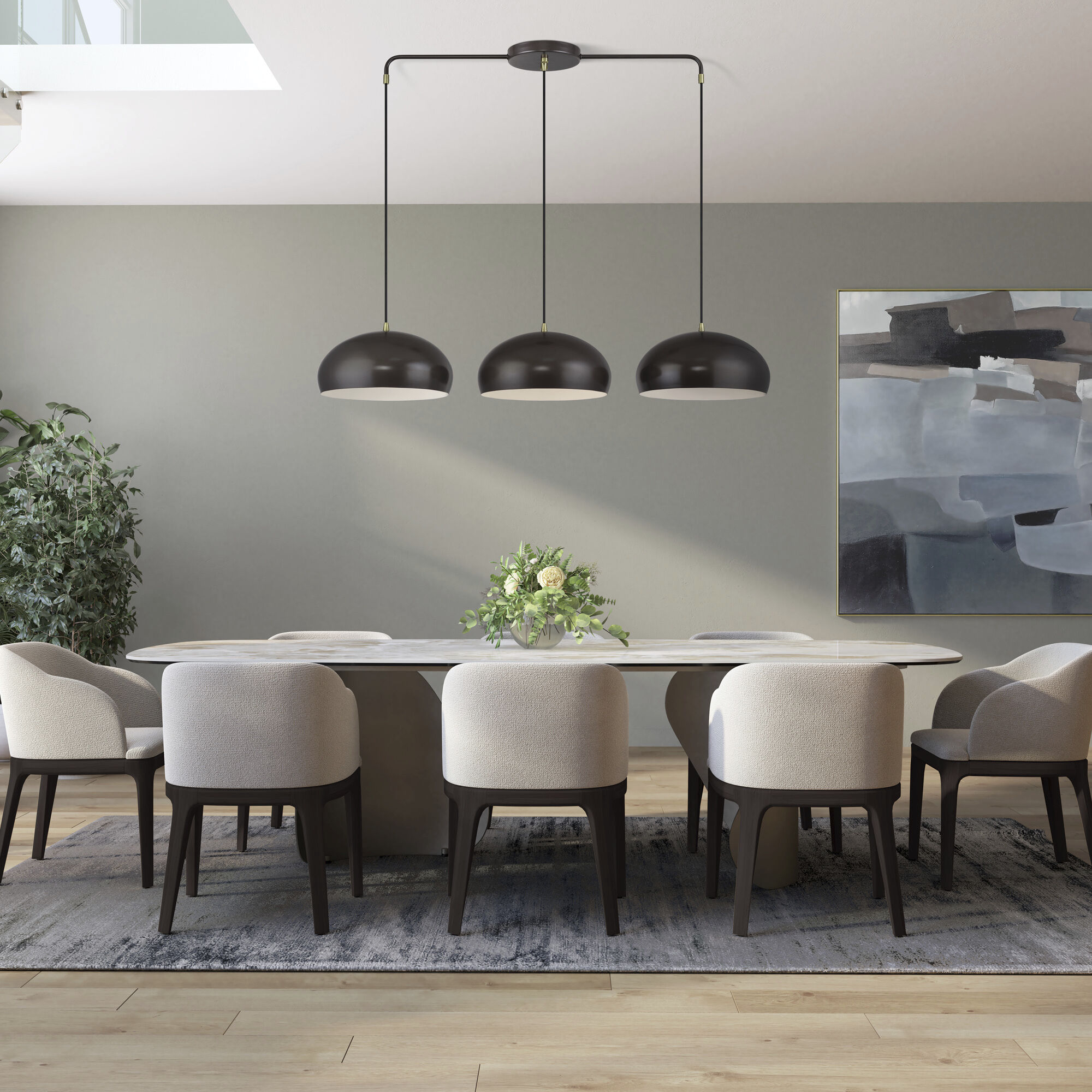 Domma 3 Light 48 inch English Bronze with Antique Brass Accents Linear Chandelier Ceiling Light, Extra Large