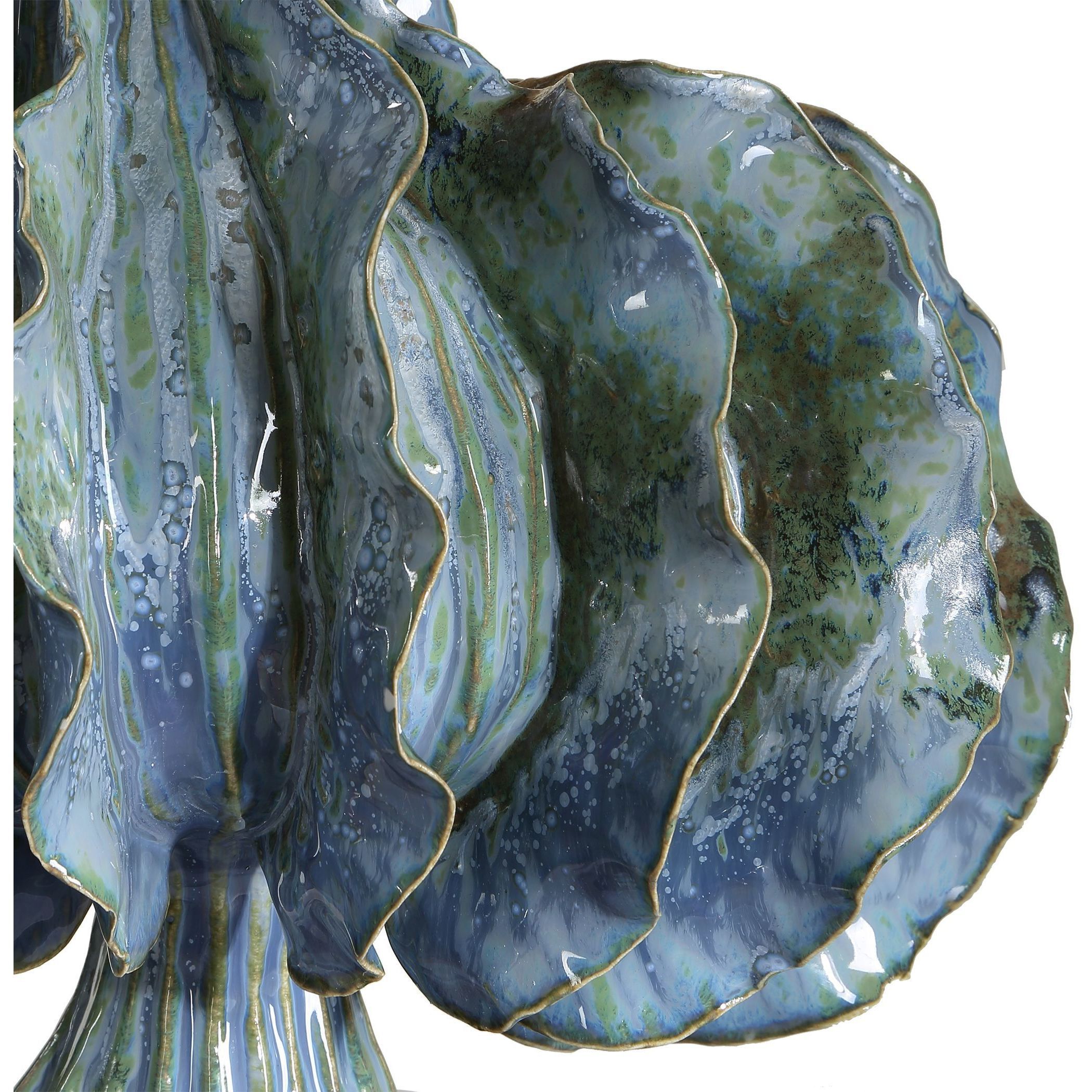 Ruffle Up 23 inch 150 watt Blue and Green and Brown Glaze with Antique Brass Table Lamp Portable Light